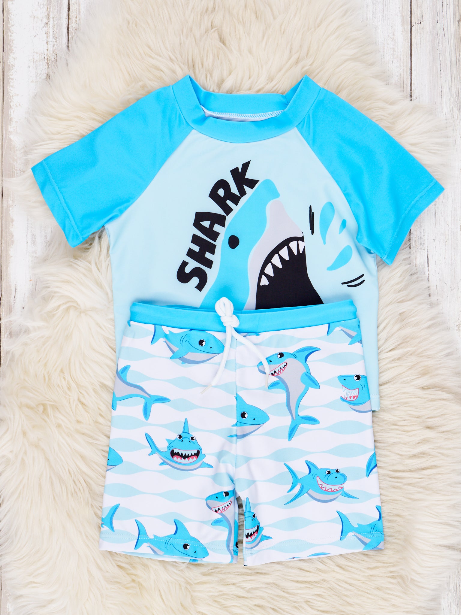 Shark Raglan Rash Guard Swimsuit - Marie Nicole Clothing
