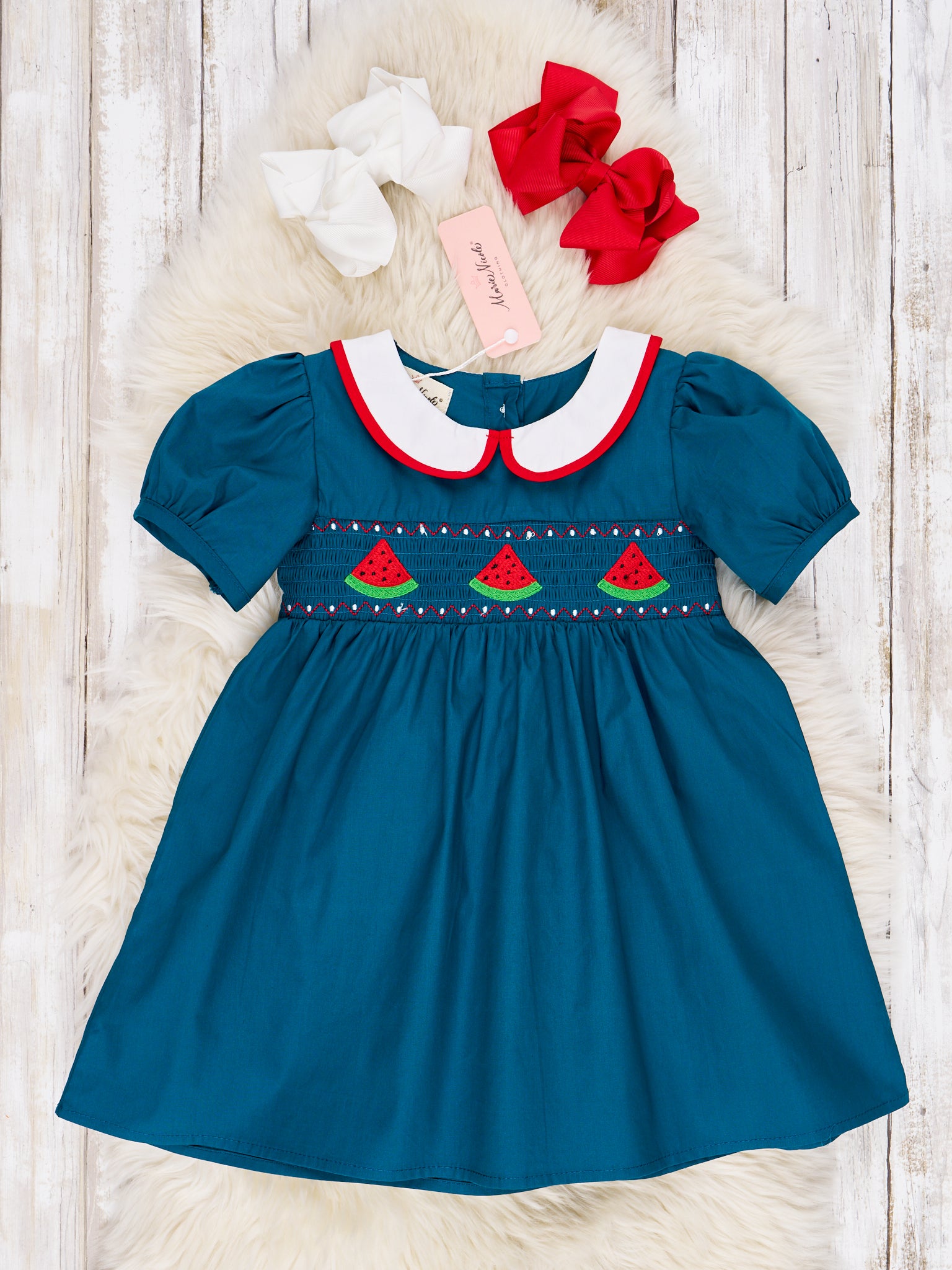 Smocked Watermelon Vintage Dress - Marie Nicole Clothing