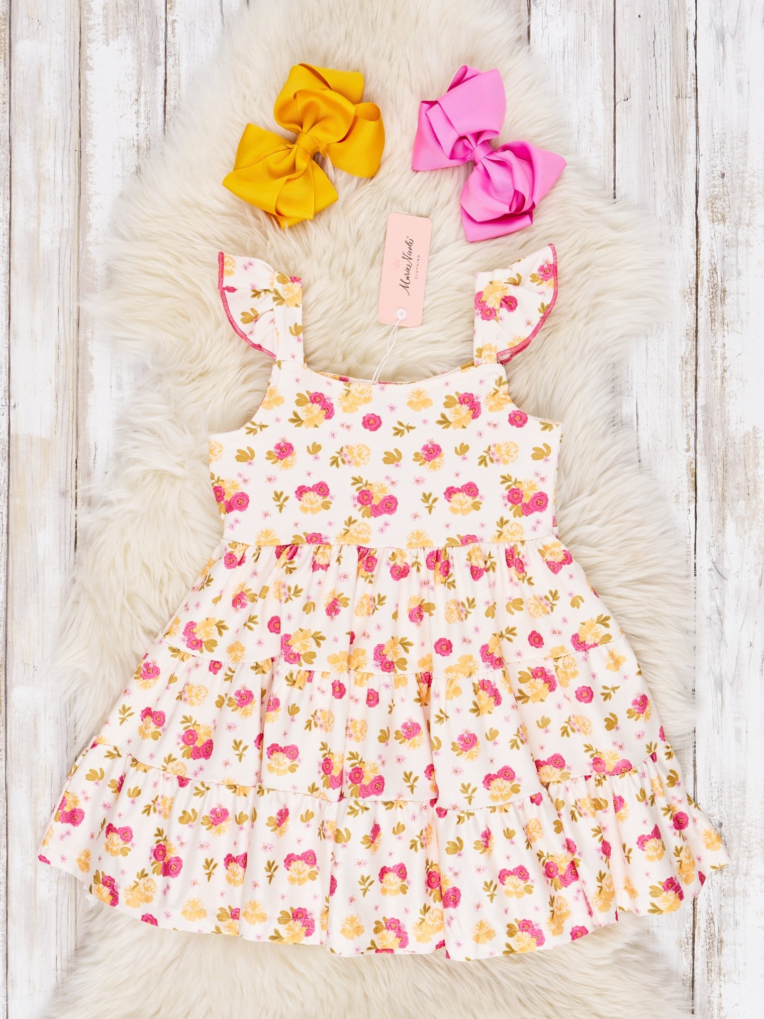 Dark Mauve Rose Tiered Dress - Marie Nicole Clothing