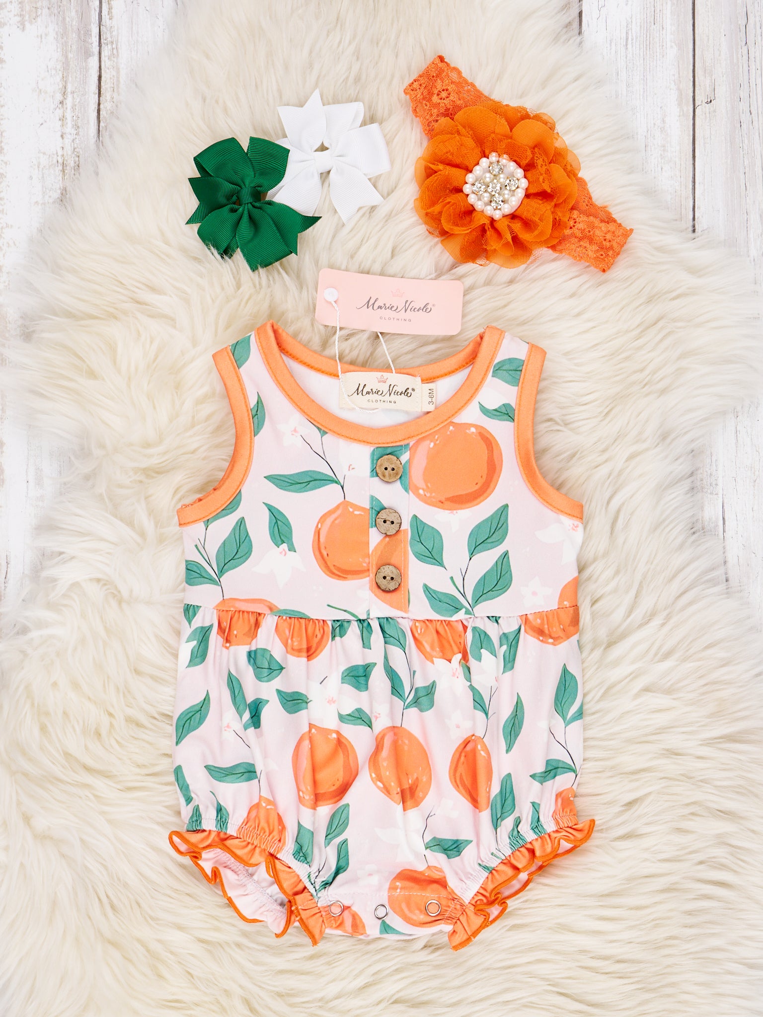 Oranges & Floral Ruffle Romper - Marie Nicole Clothing