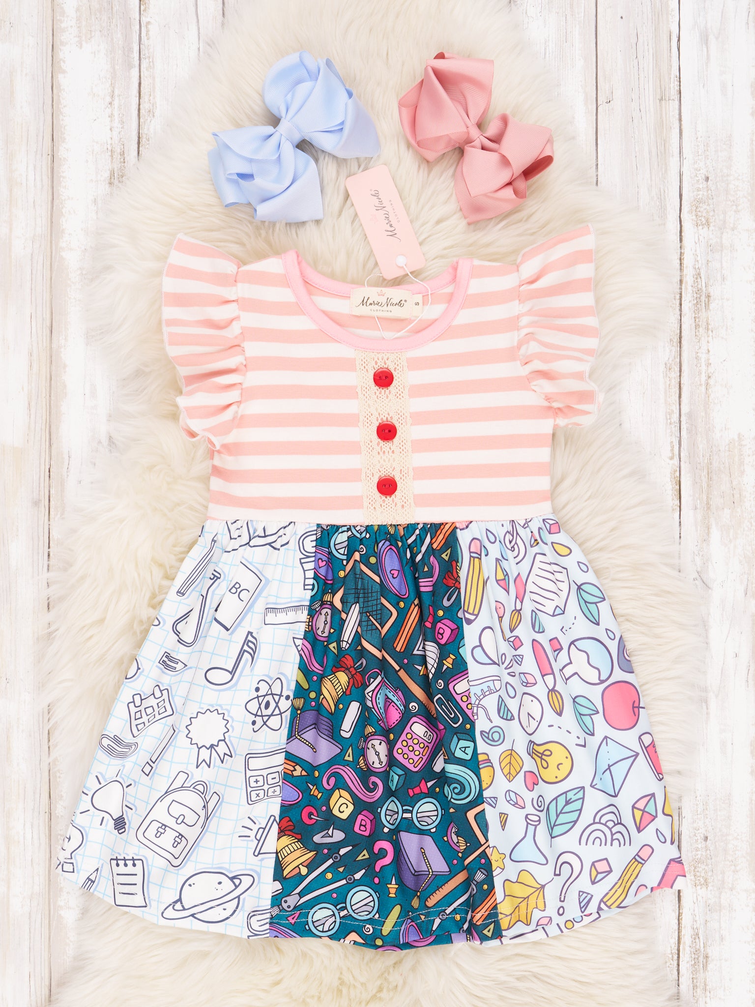 Striped Science Ruffle Dress - Marie Nicole Clothing