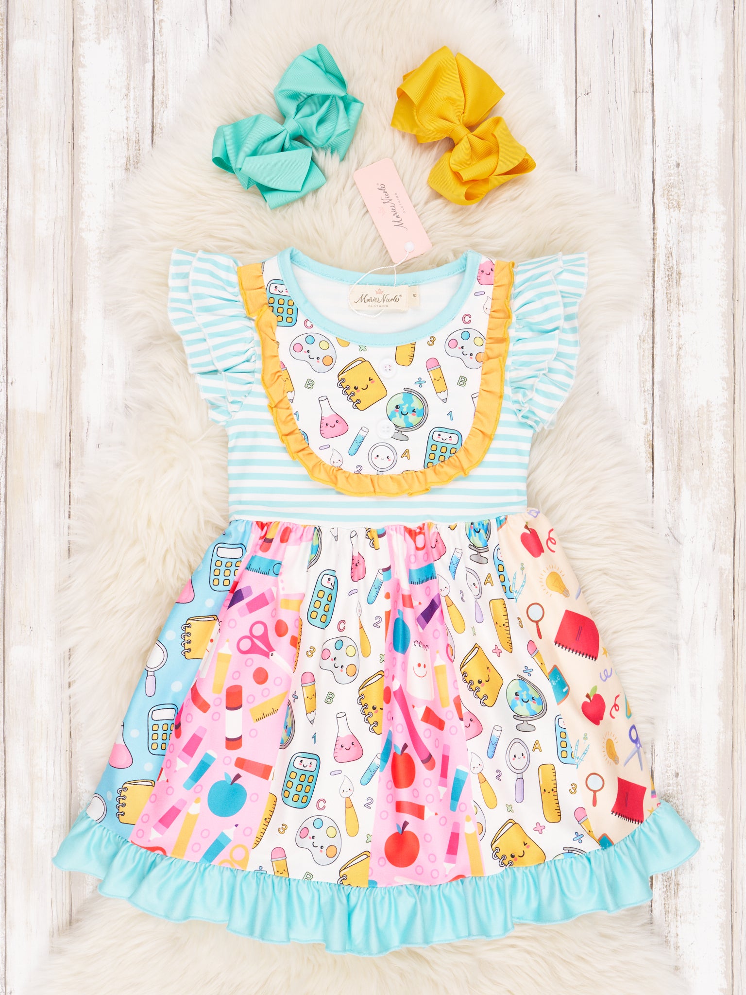 Striped School Ruffle Tie Dress - Marie Nicole Clothing