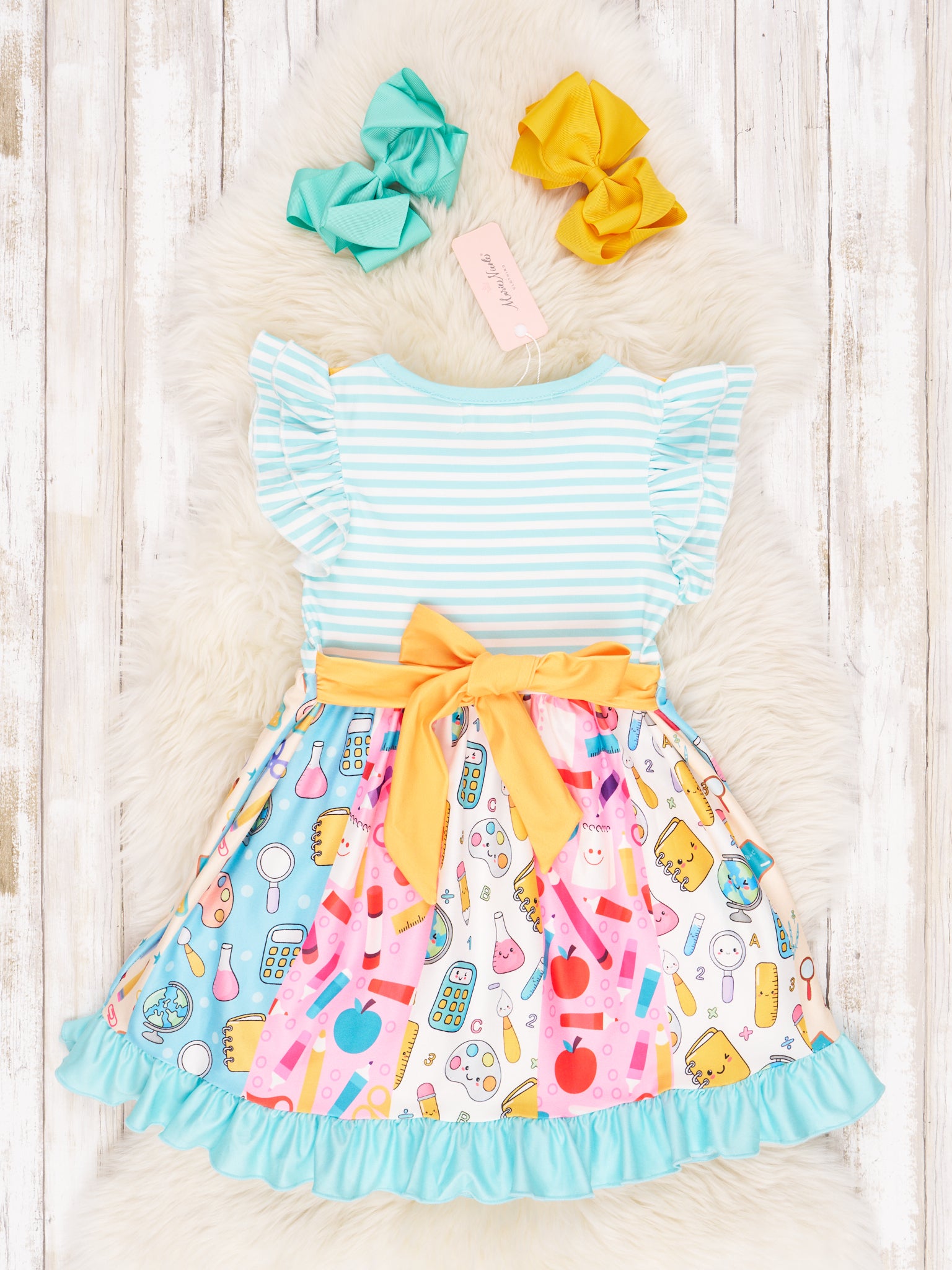 Striped School Ruffle Tie Dress - Marie Nicole Clothing