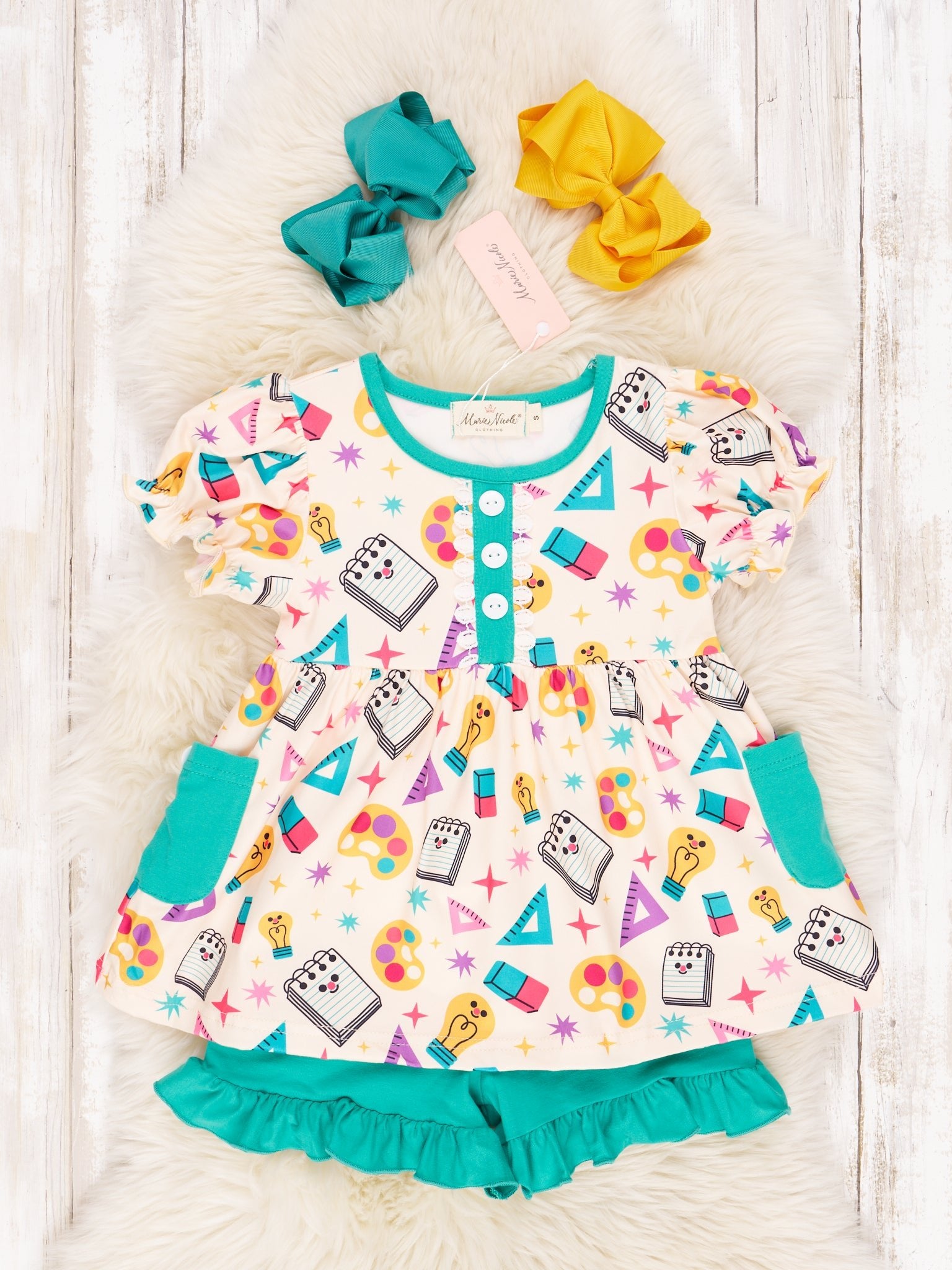 Teal Art Class Ruffle Outfit - Marie Nicole Clothing