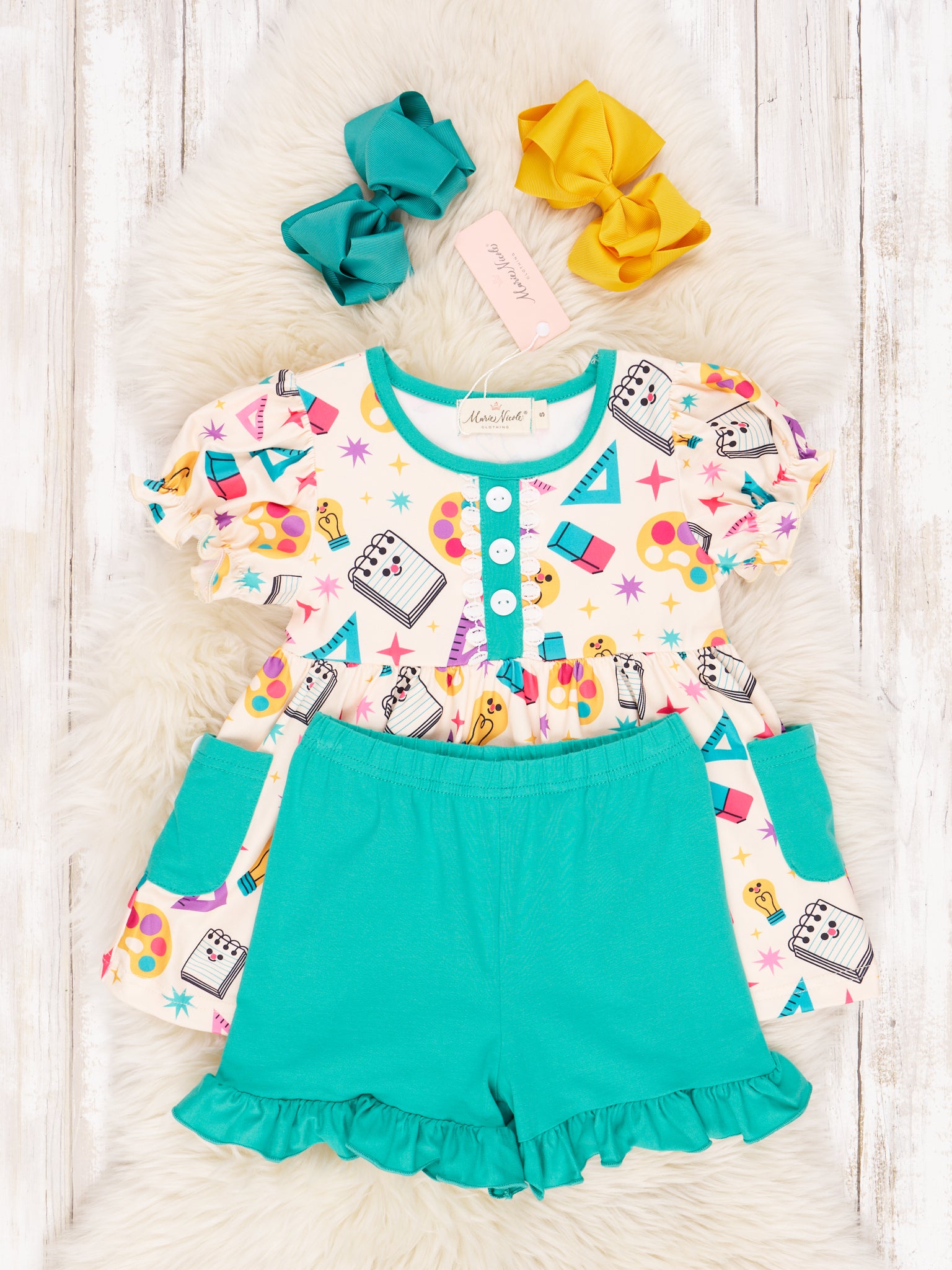 Teal Art Class Ruffle Outfit - Marie Nicole Clothing