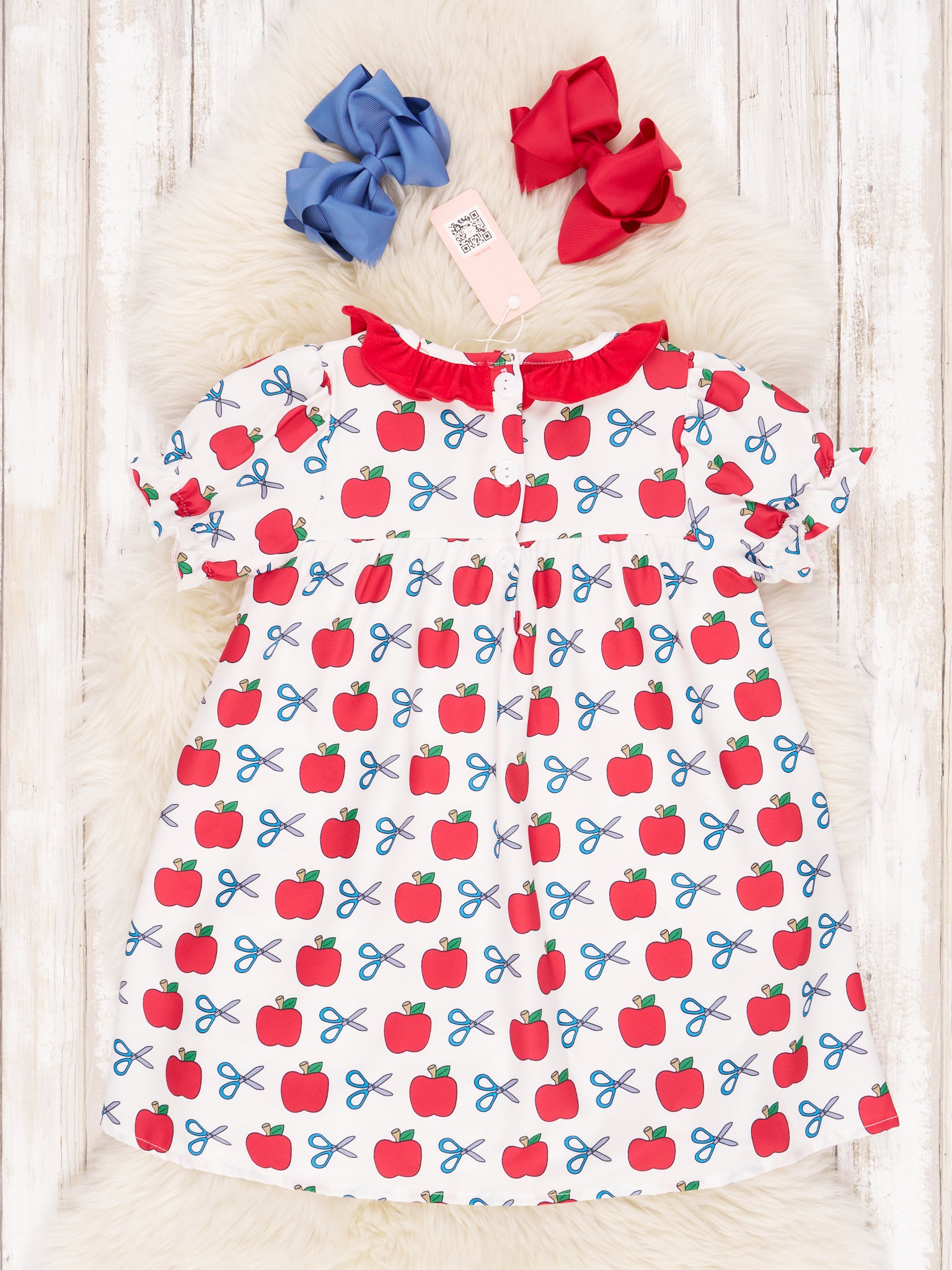 Scissors & Apple Ruffle Dress - Marie Nicole Clothing