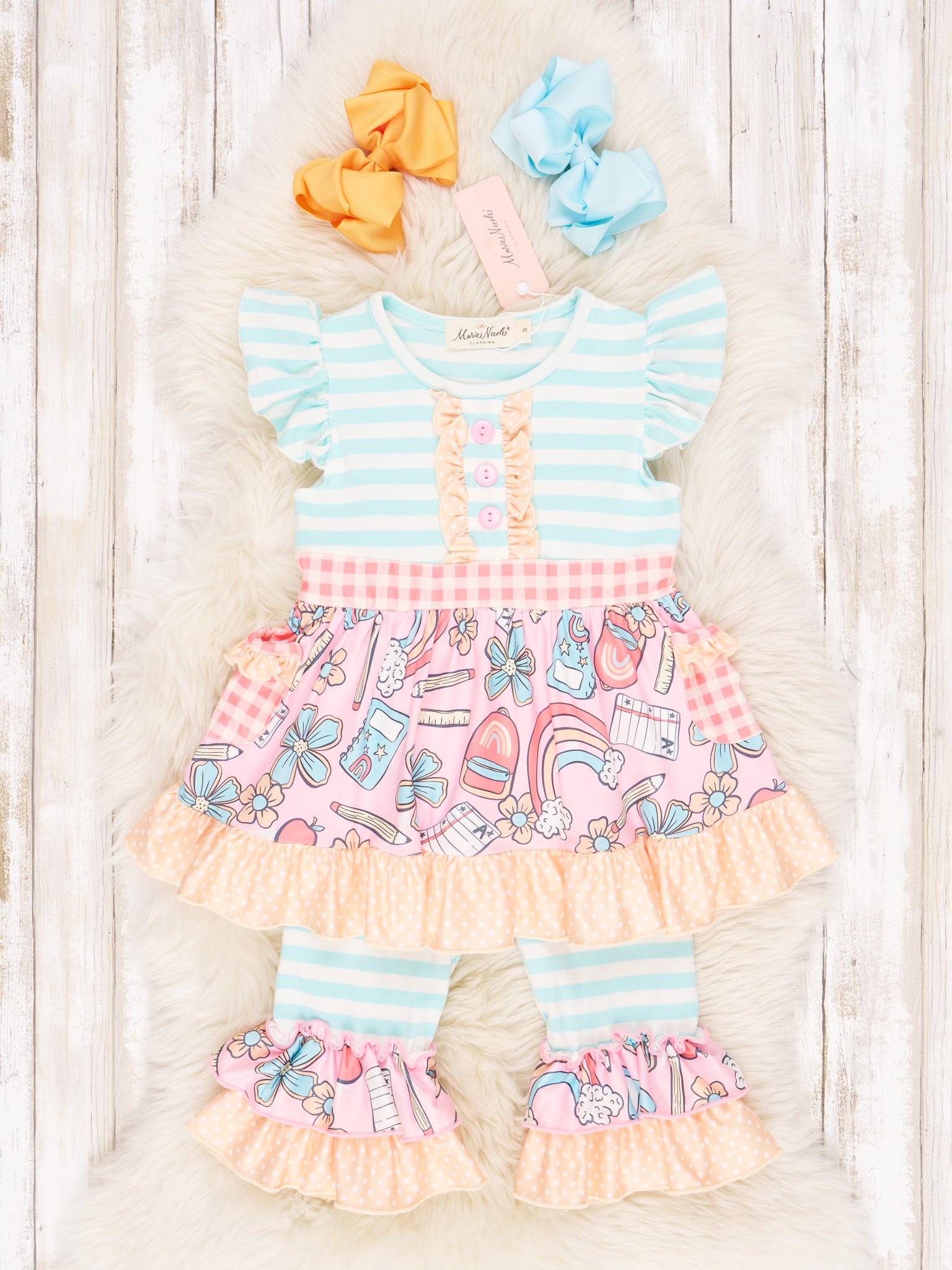 Striped Rainbow School Ruffle Outfit - Marie Nicole Clothing