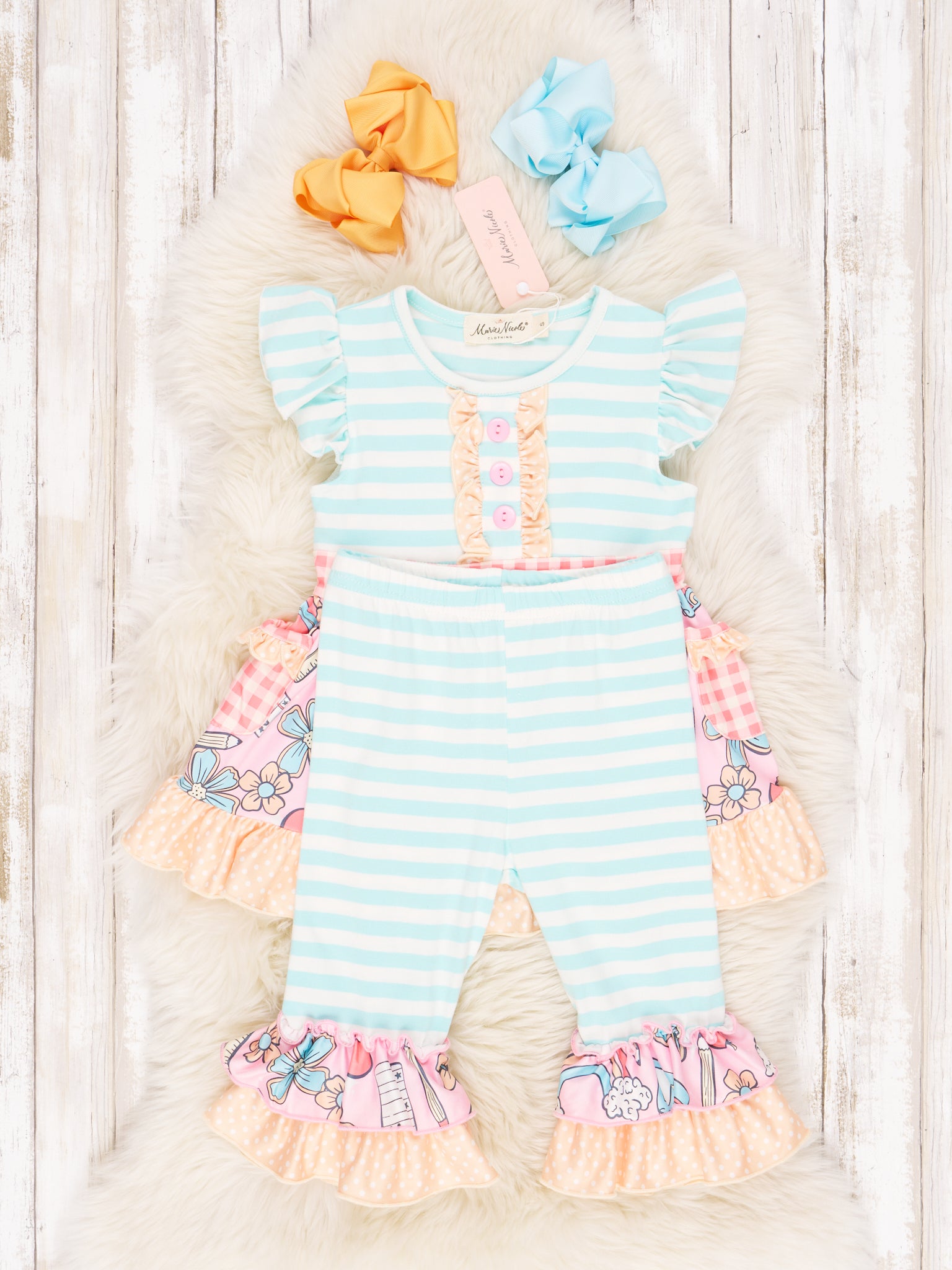 Striped Rainbow School Ruffle Outfit - Marie Nicole Clothing