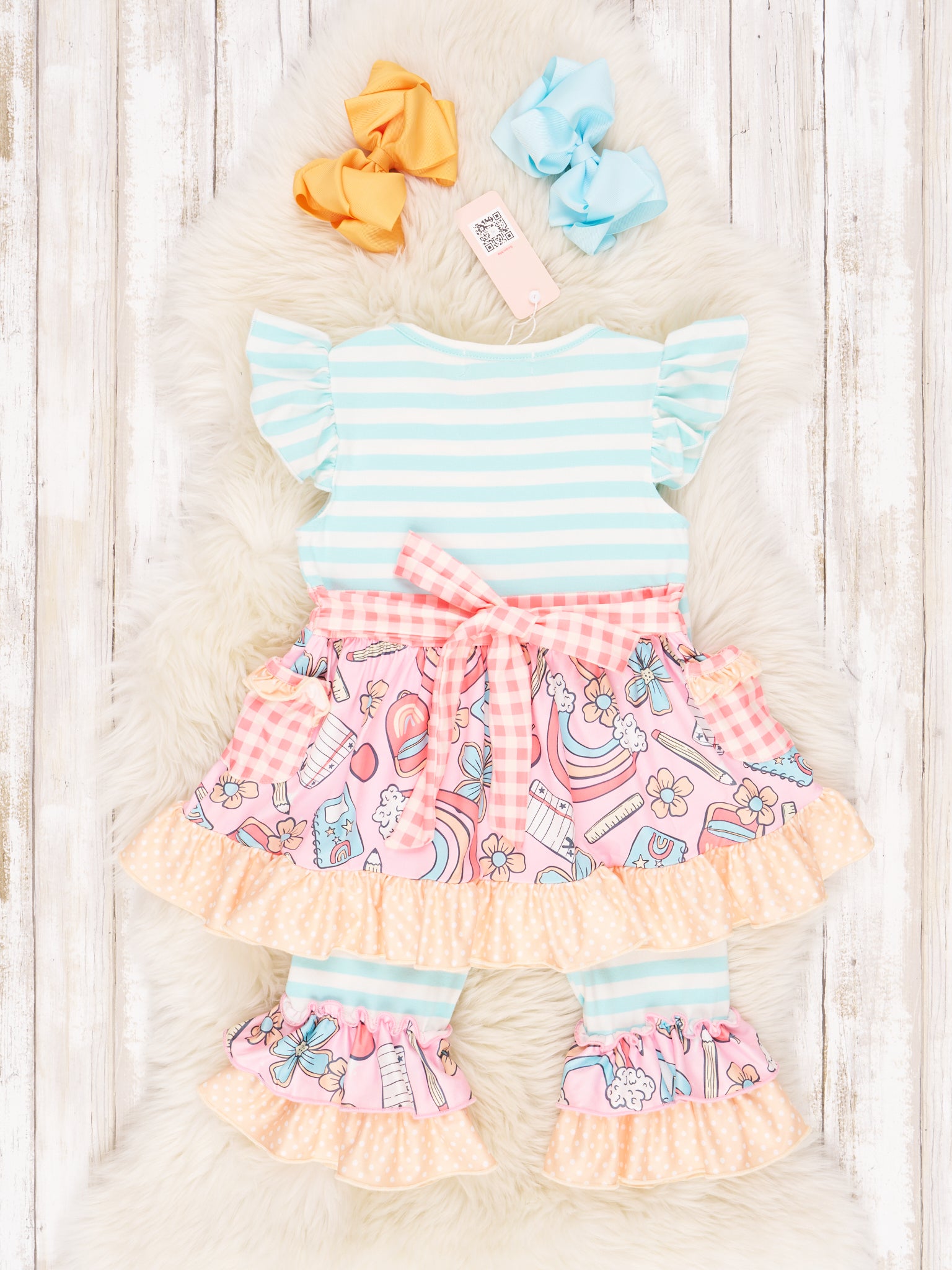 Striped Rainbow School Ruffle Outfit - Marie Nicole Clothing