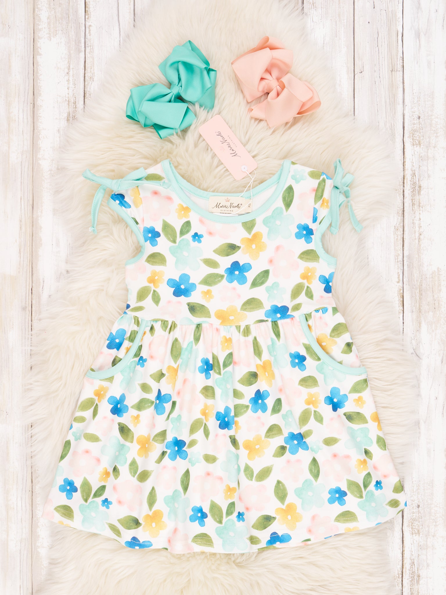 Mint Watercolor Floral Tank Dress - Marie Nicole Clothing