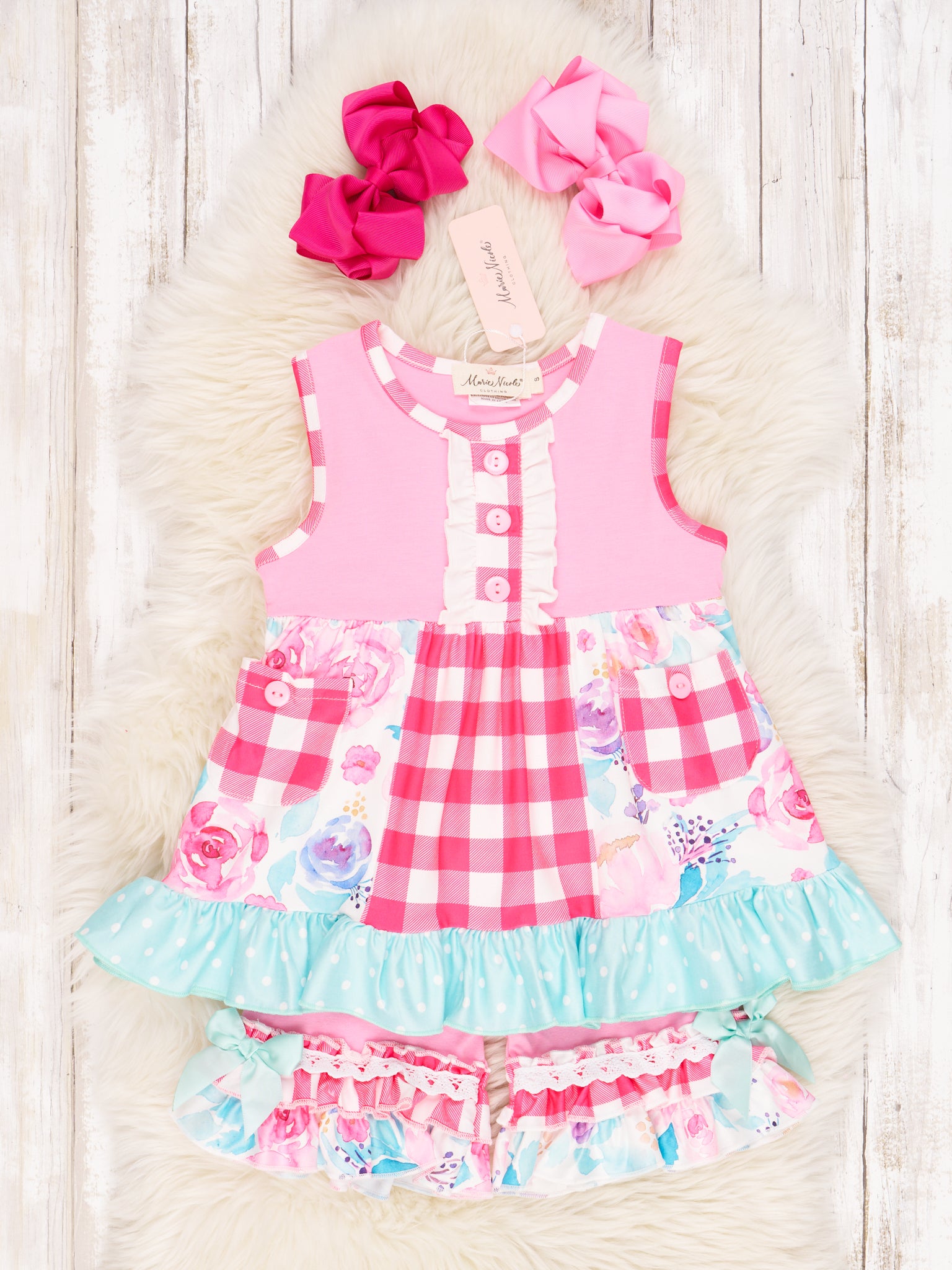 Watercolor Rose Pocket Tank Ruffle Outfit - Marie Nicole Clothing