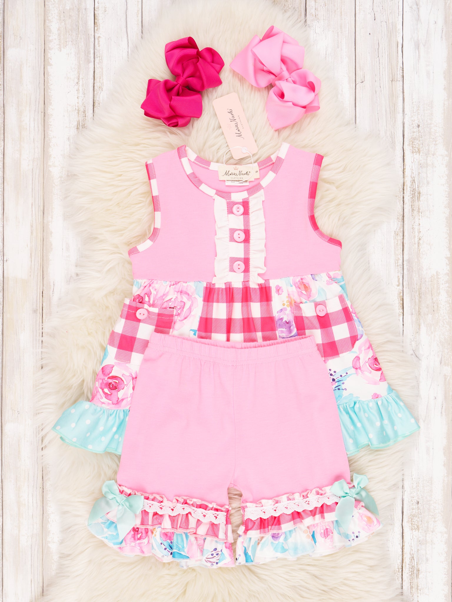 Watercolor Rose Pocket Tank Ruffle Outfit - Marie Nicole Clothing