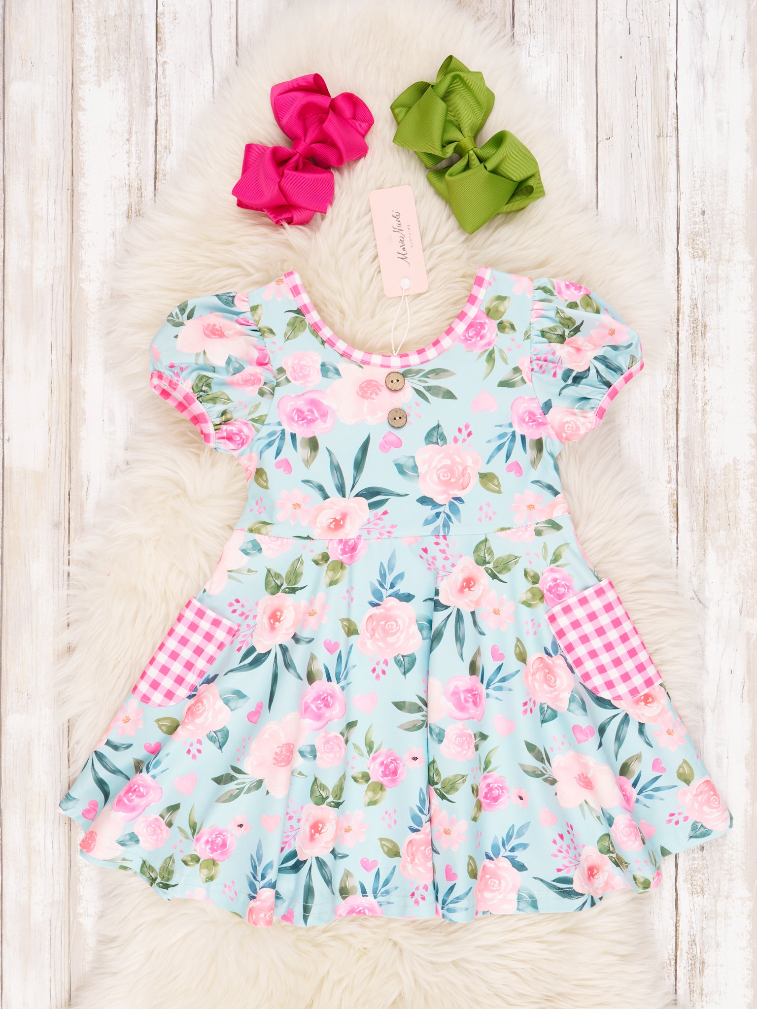 Gingham Rose Pocket Dress - Marie Nicole Clothing