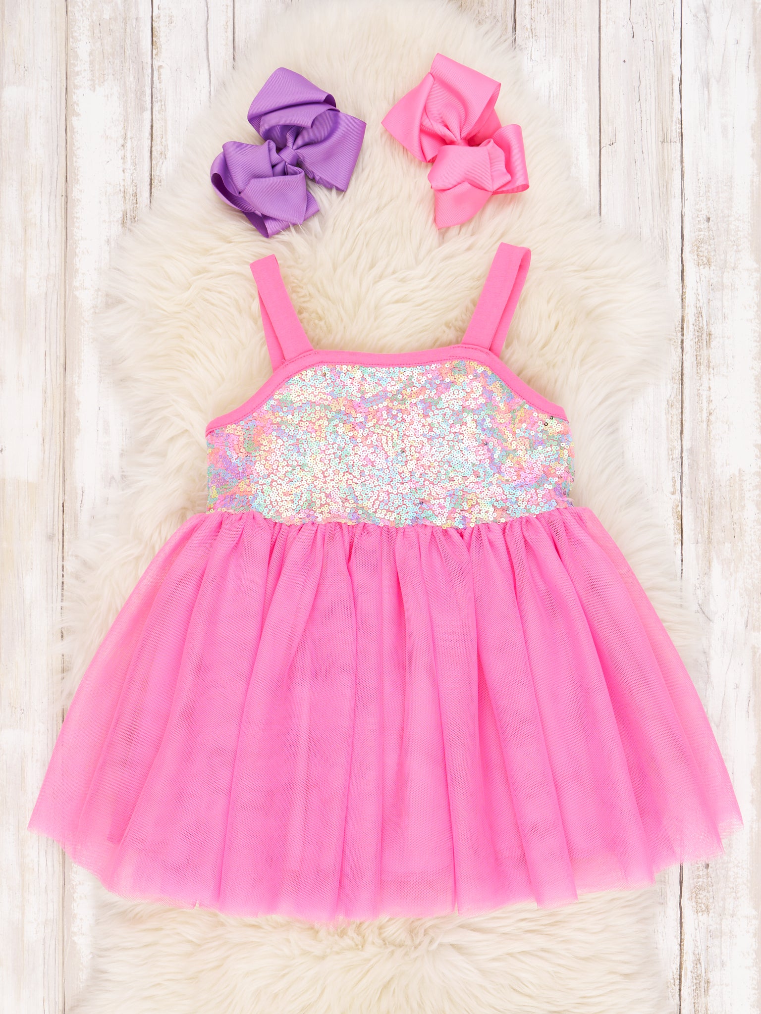 Pink Sequin Tulle Tank Dress - Marie Nicole Clothing