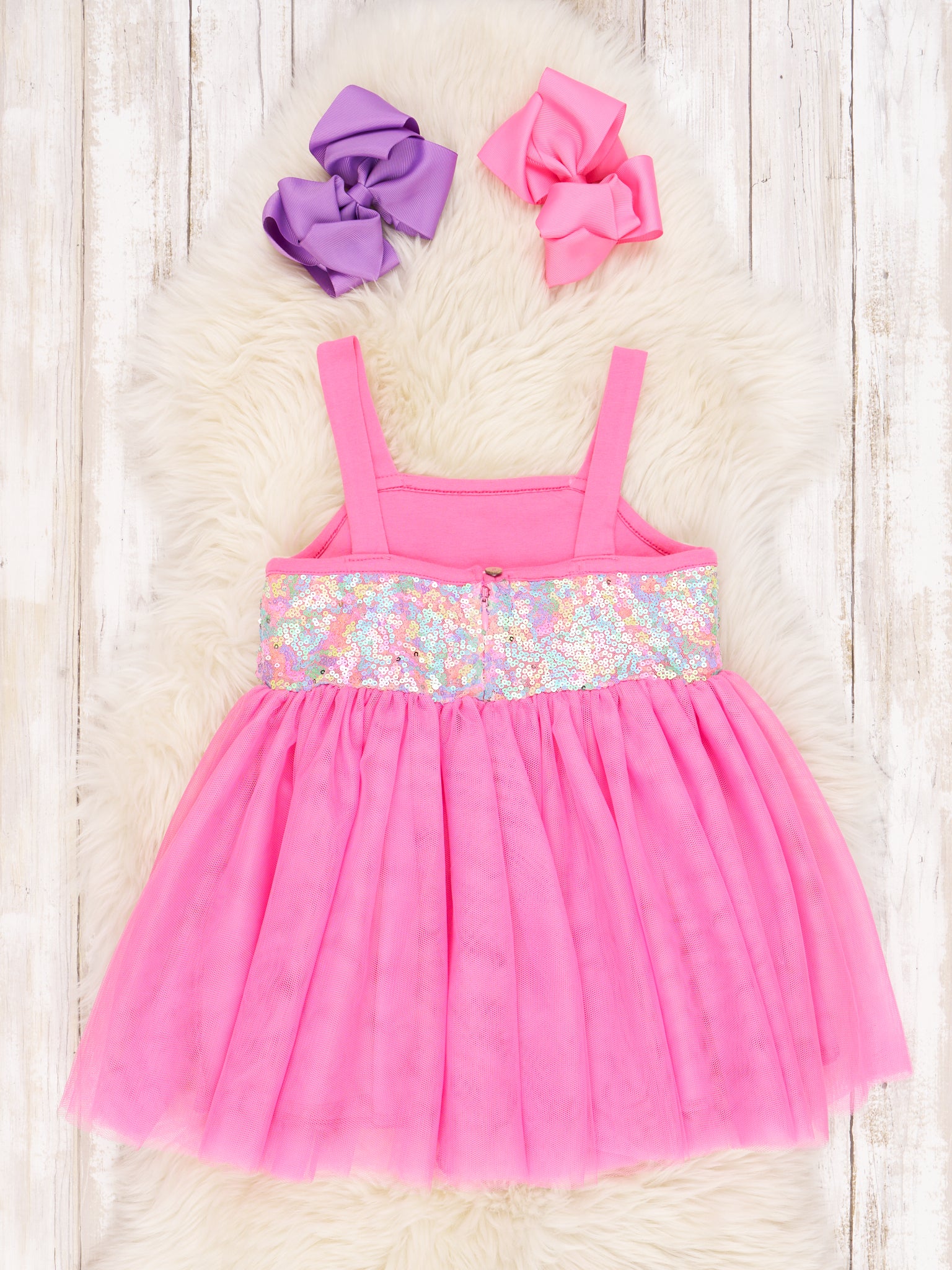 Pink Sequin Tulle Tank Dress - Marie Nicole Clothing