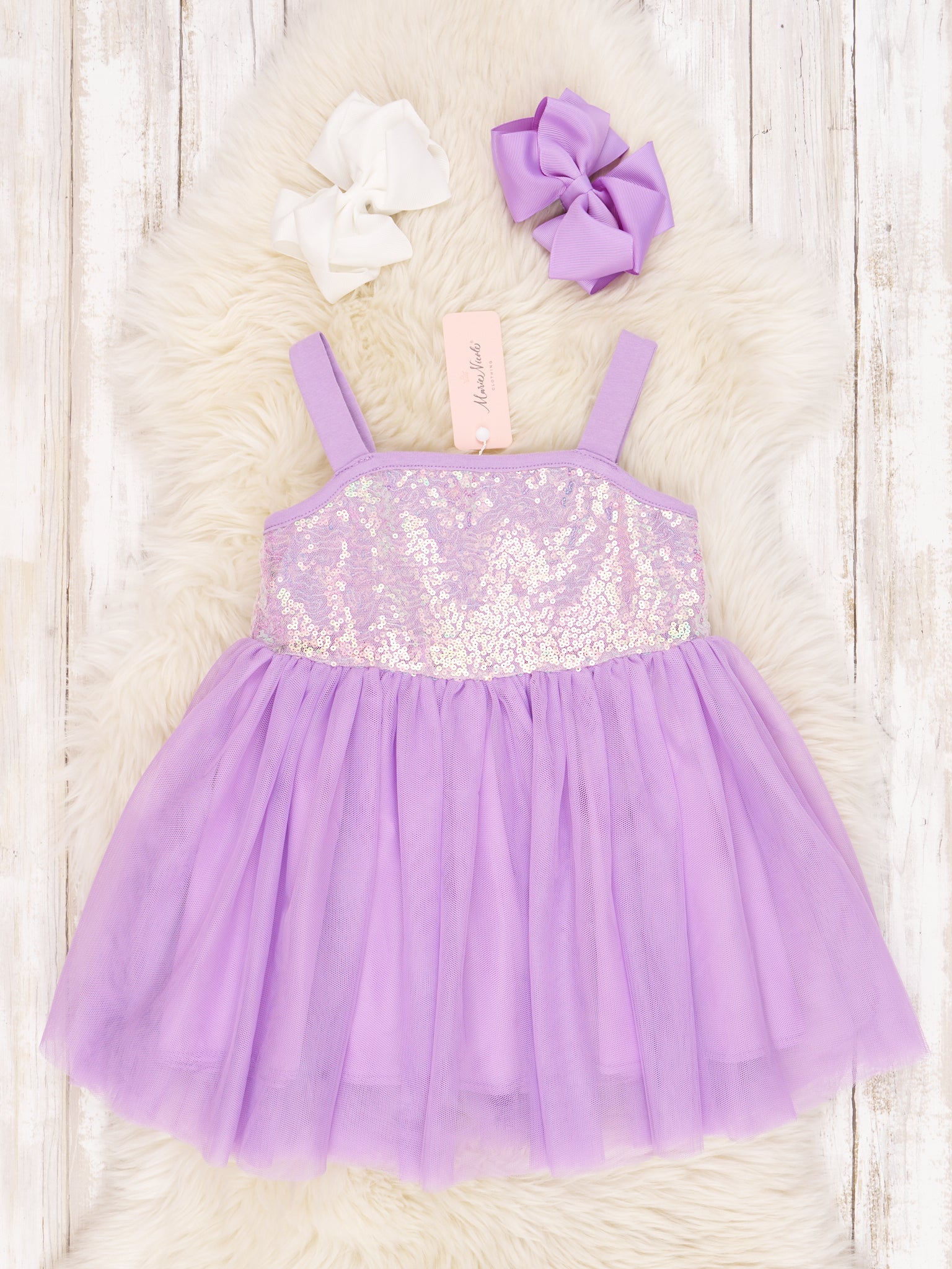 Purple Sequin Tulle Tank Dress - Marie Nicole Clothing