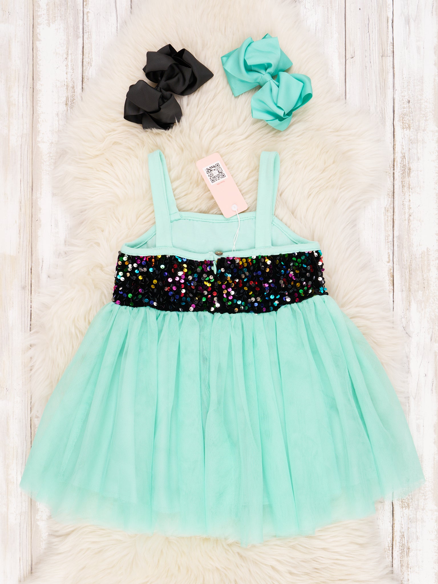 Black & Mint Sequin Tulle Tank Dress - Marie Nicole Clothing