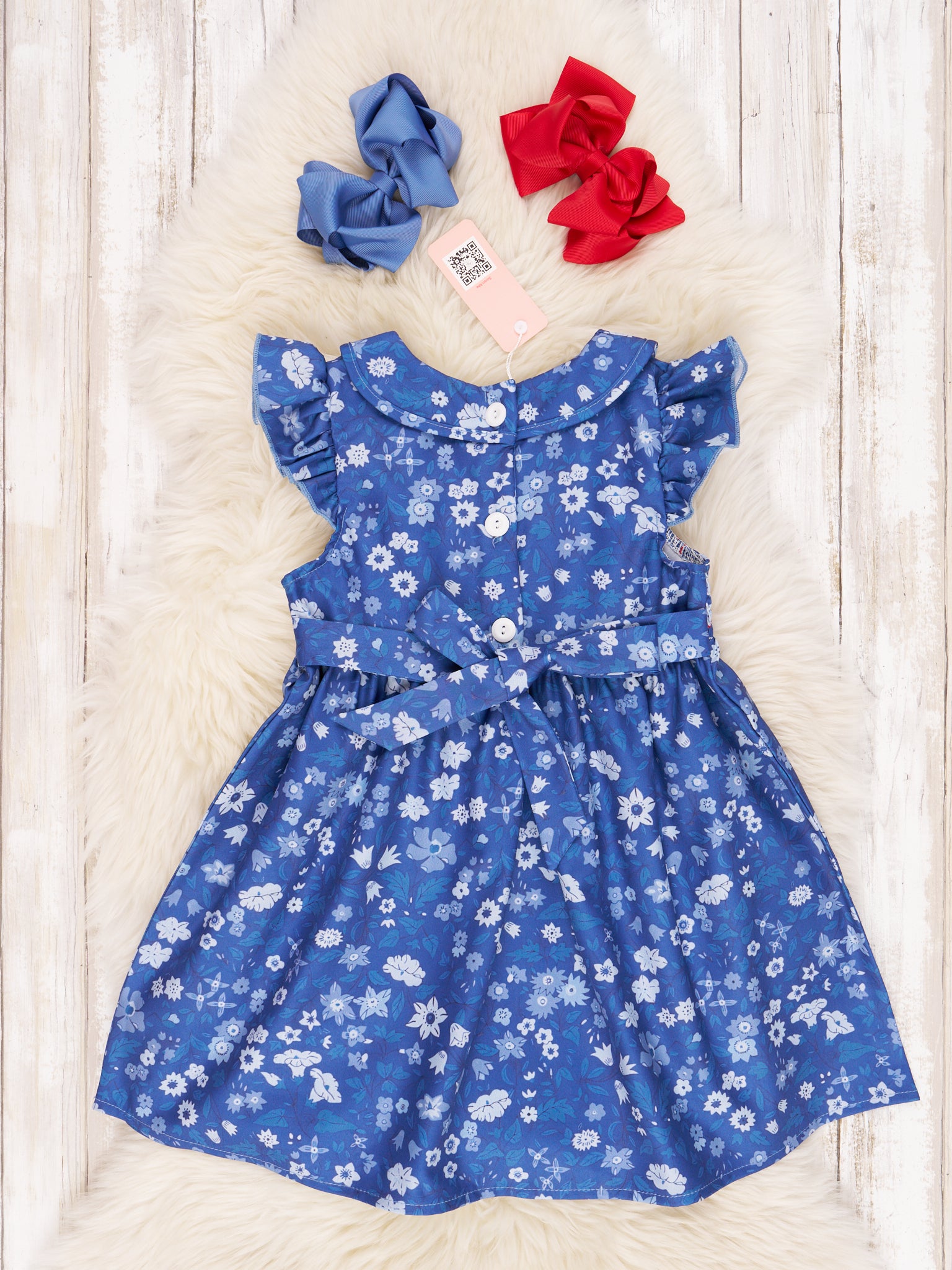 Navy Smocked Floral Apple Vintage Dress - Marie Nicole Clothing
