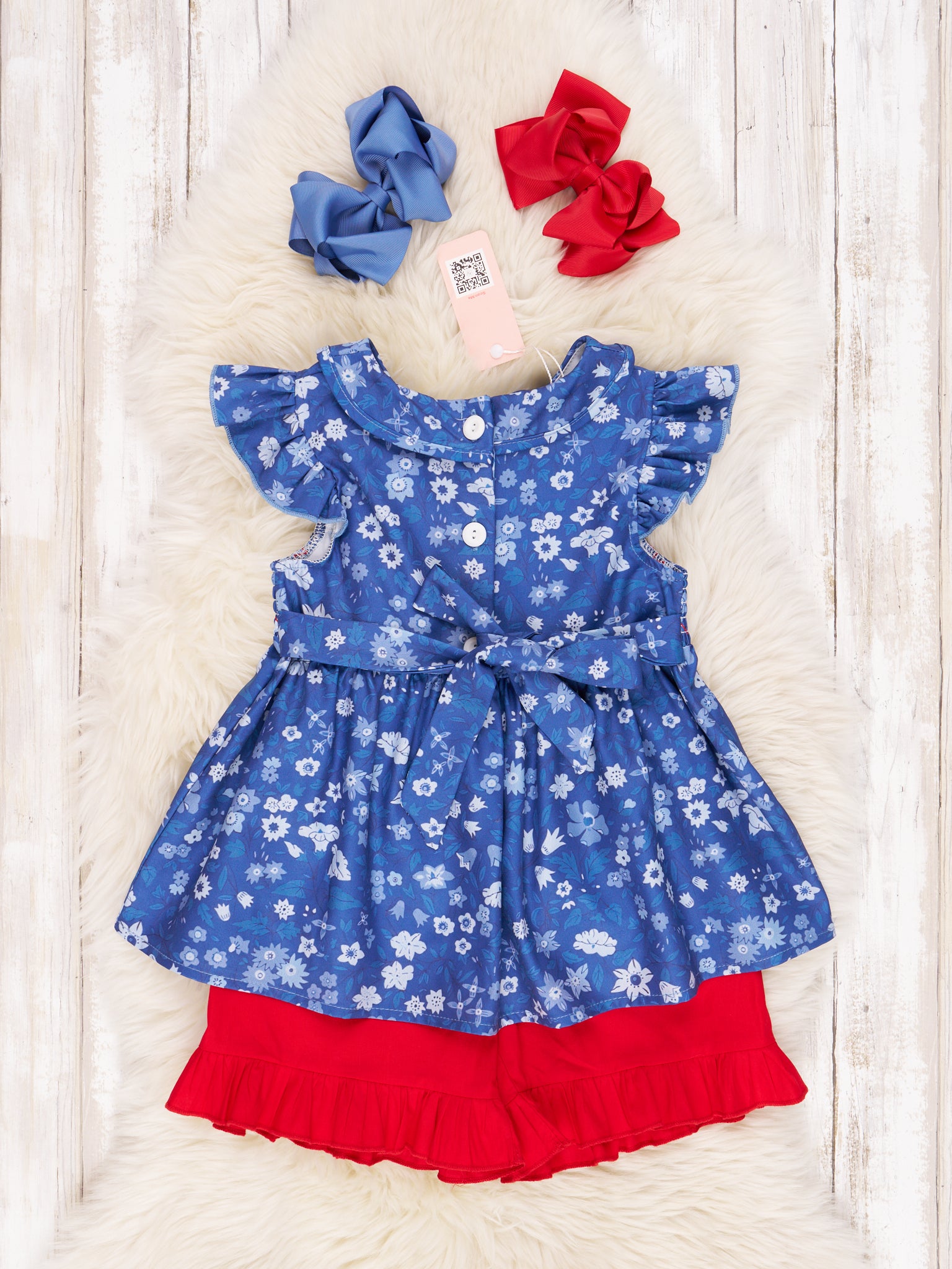 Navy Smocked Floral Apple Vintage Outfit - Marie Nicole Clothing