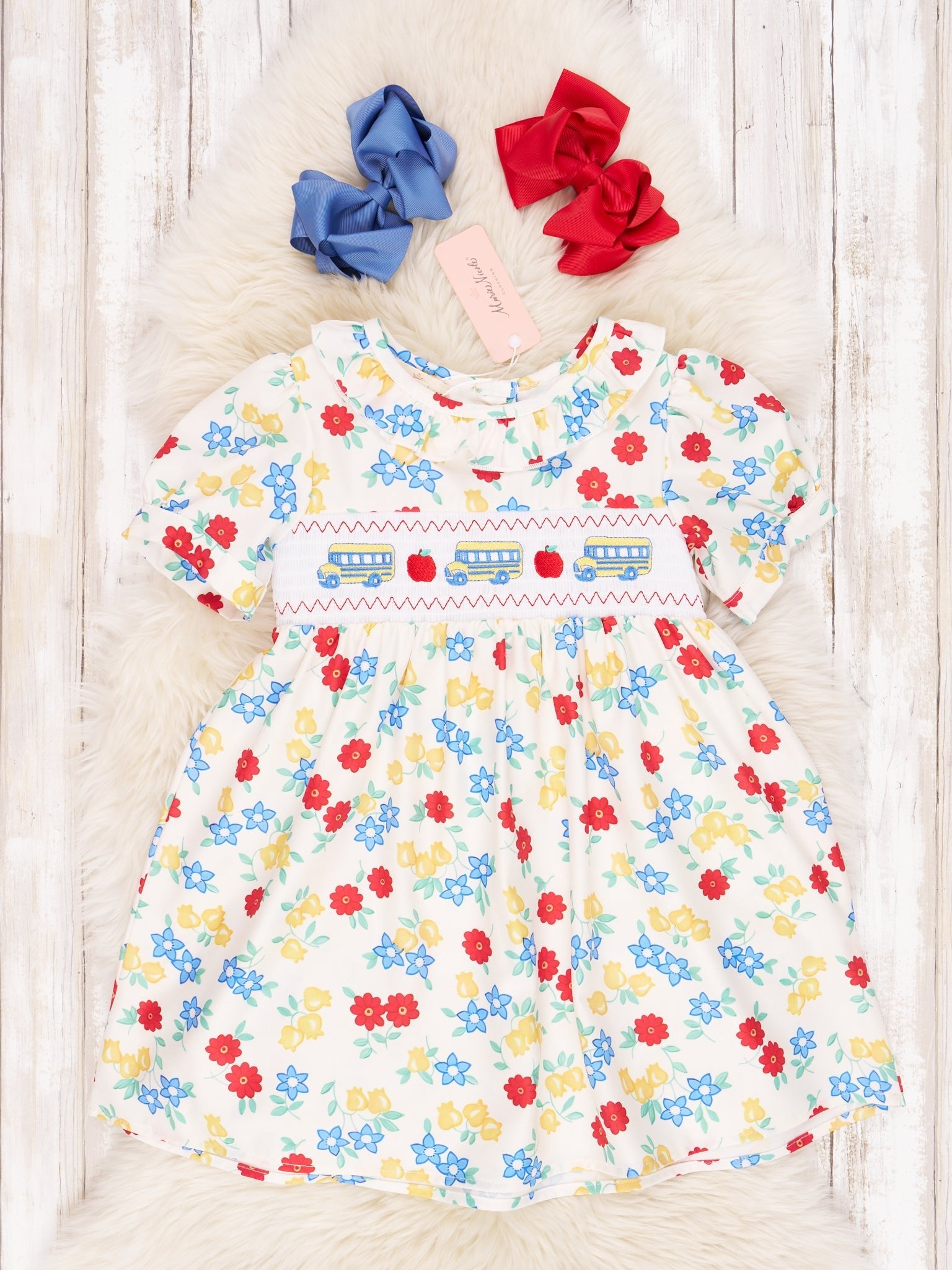 Smocked Floral School Bus Ruffle Dress - Marie Nicole Clothing