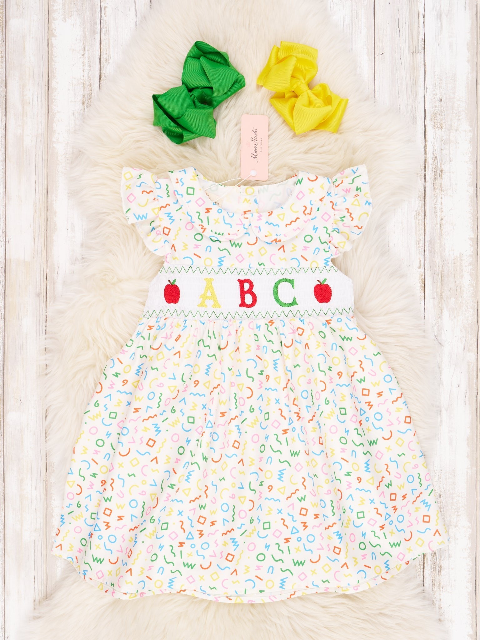 Smocked Letters Vintage Tie Dress - Marie Nicole Clothing