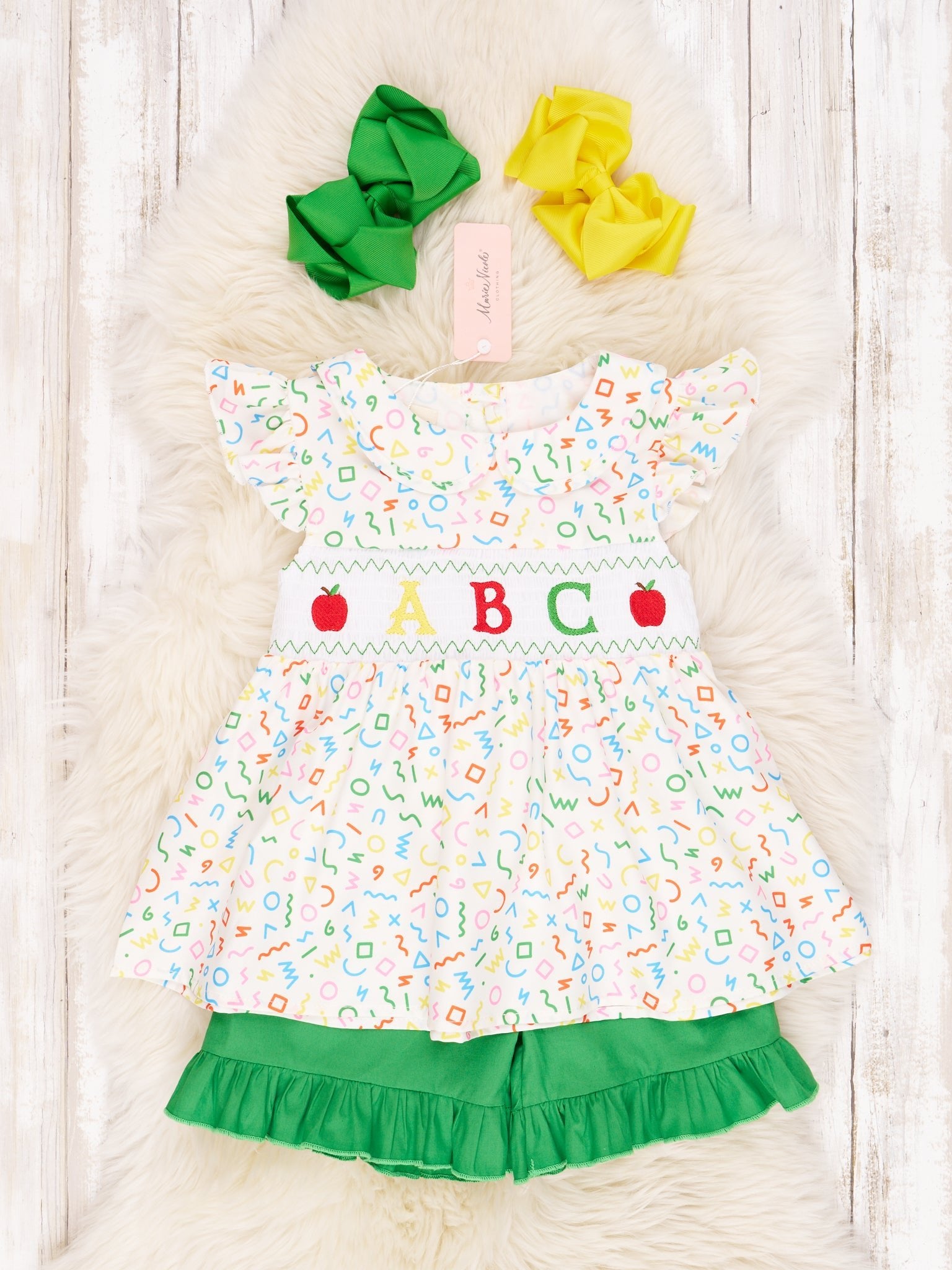 Smocked Letters Vintage Tie Outfit - Marie Nicole Clothing