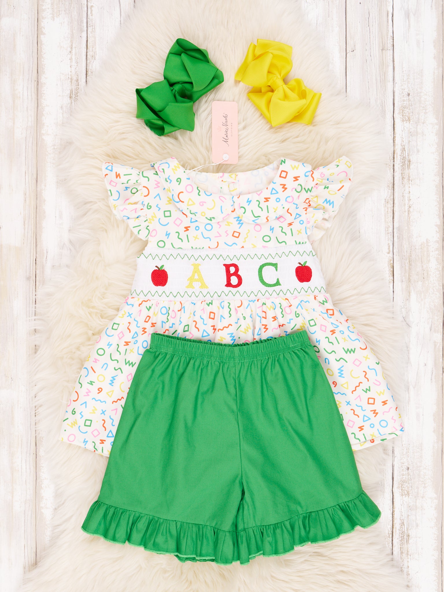Smocked Letters Vintage Tie Outfit - Marie Nicole Clothing