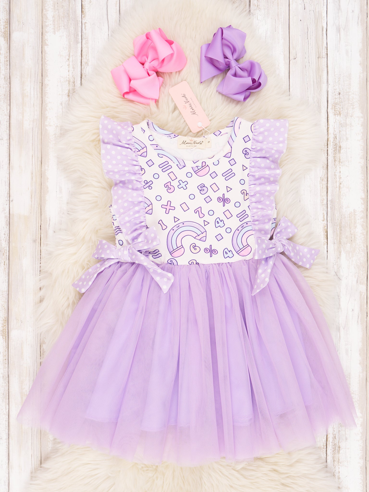 Lavender Polka Dot Math Tulle Ruffle Dress - Marie Nicole Clothing