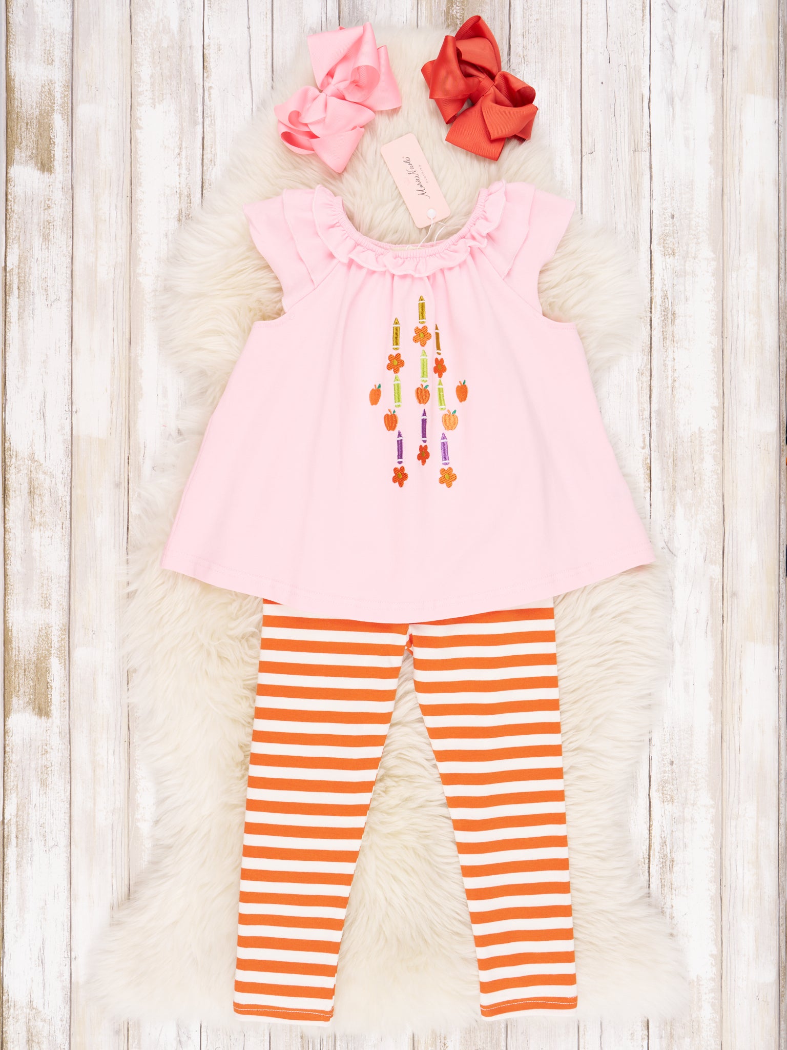 Pink Crayon & Apple Ruffle Outfit - Marie Nicole Clothing