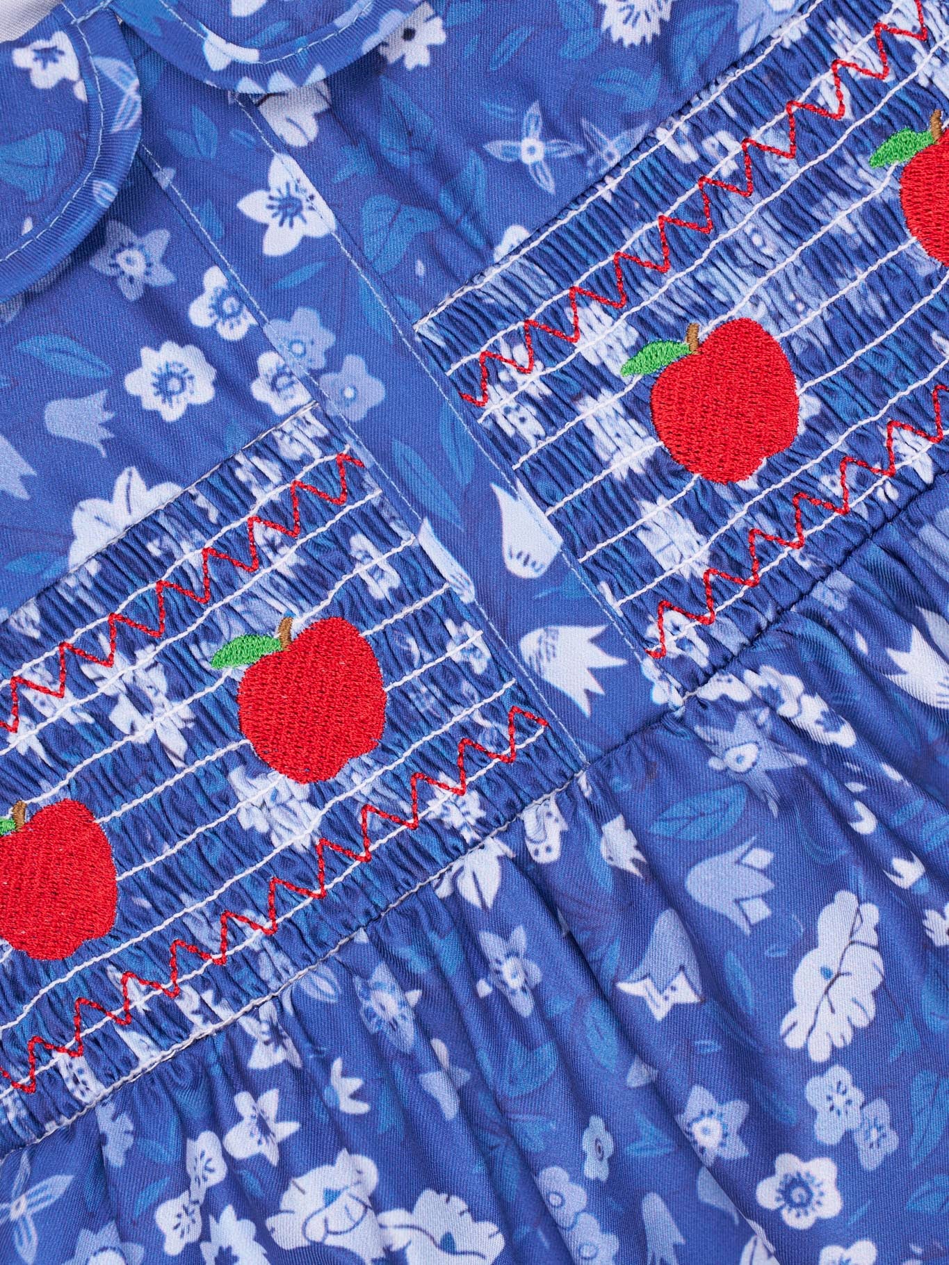 Navy Smocked Floral Apple Vintage Outfit - Marie Nicole Clothing