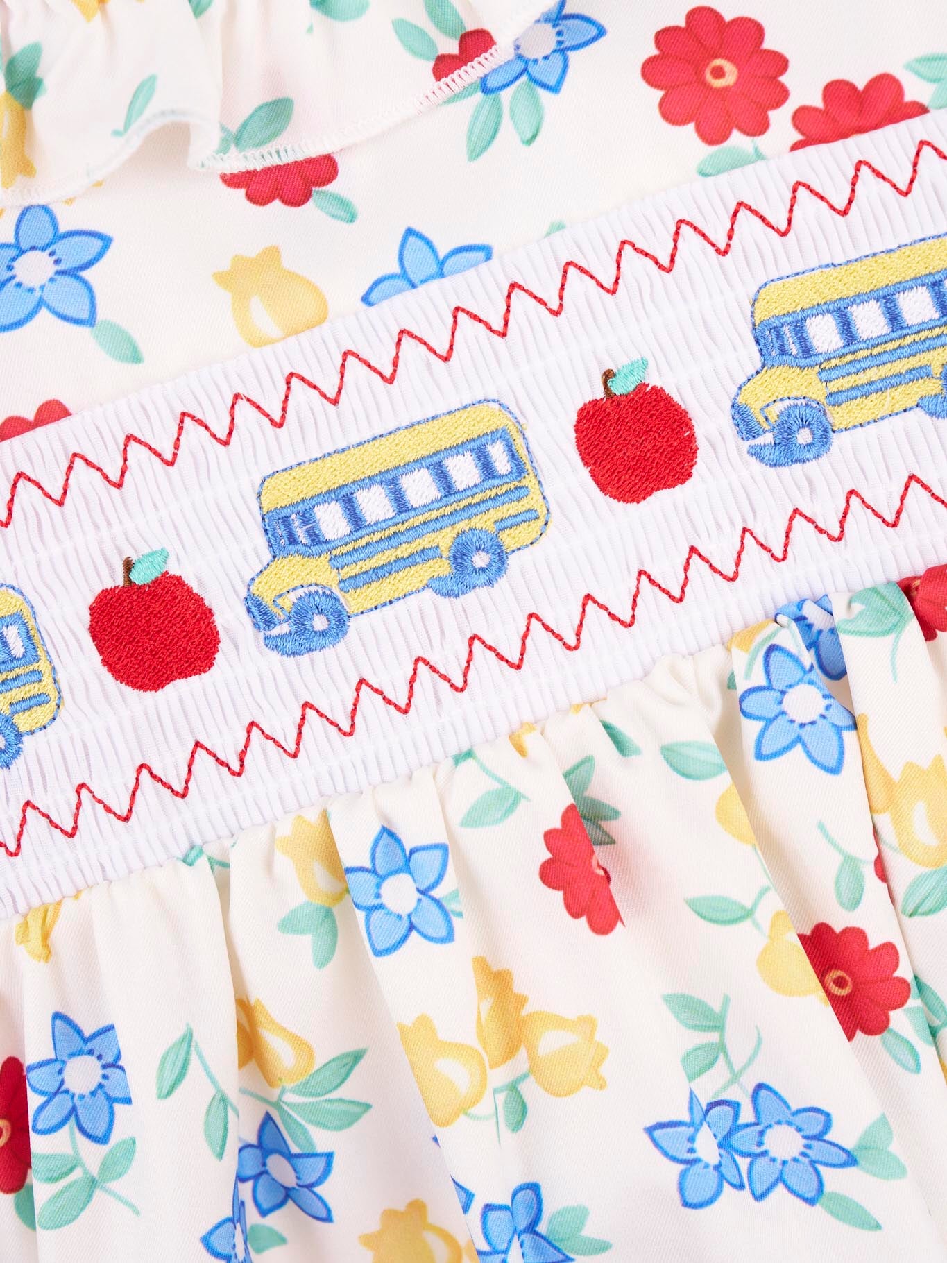 Smocked Floral School Bus Ruffle Outfit - Marie Nicole Clothing
