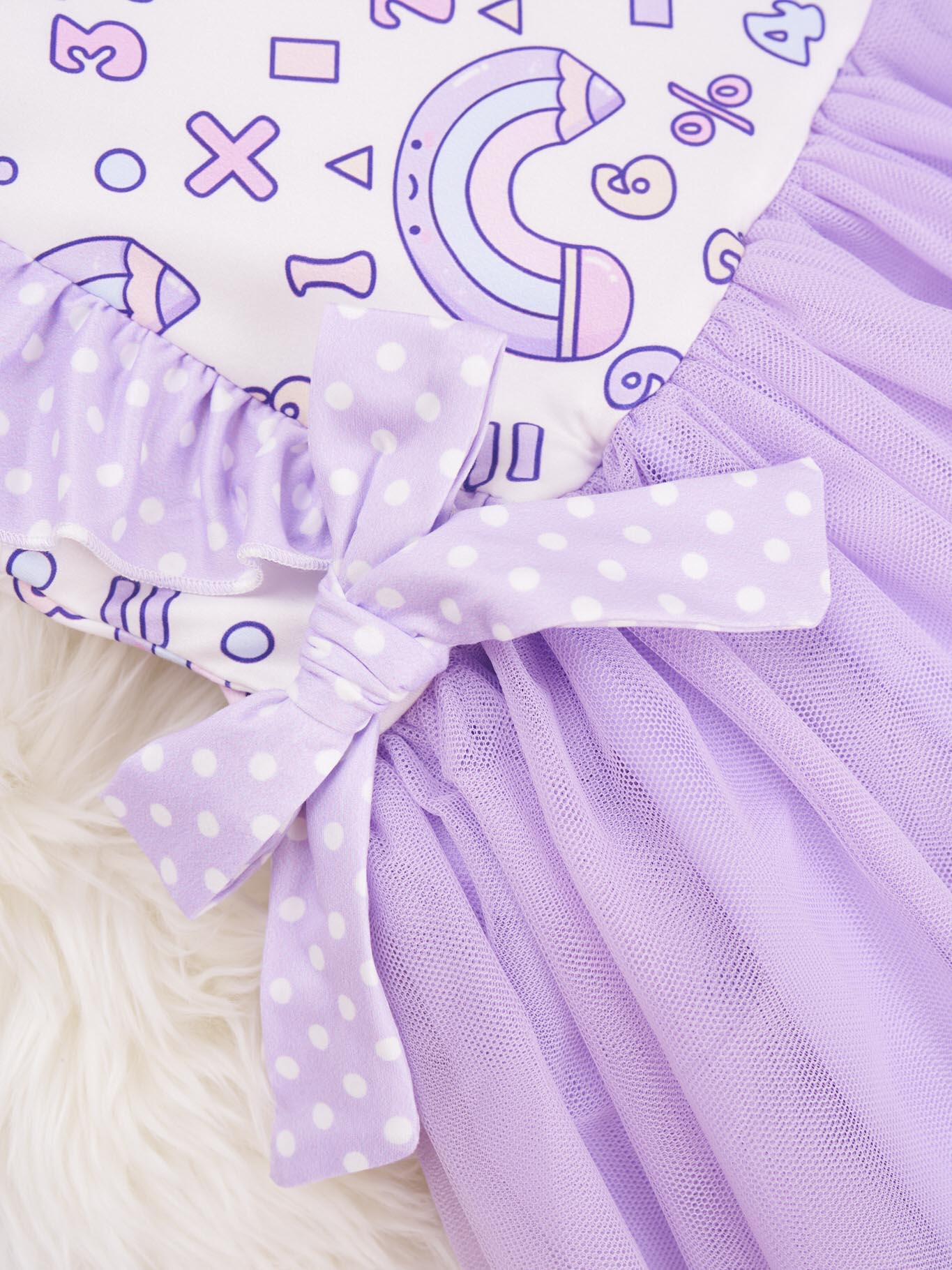 Lavender Polka Dot Math Tulle Ruffle Dress - Marie Nicole Clothing