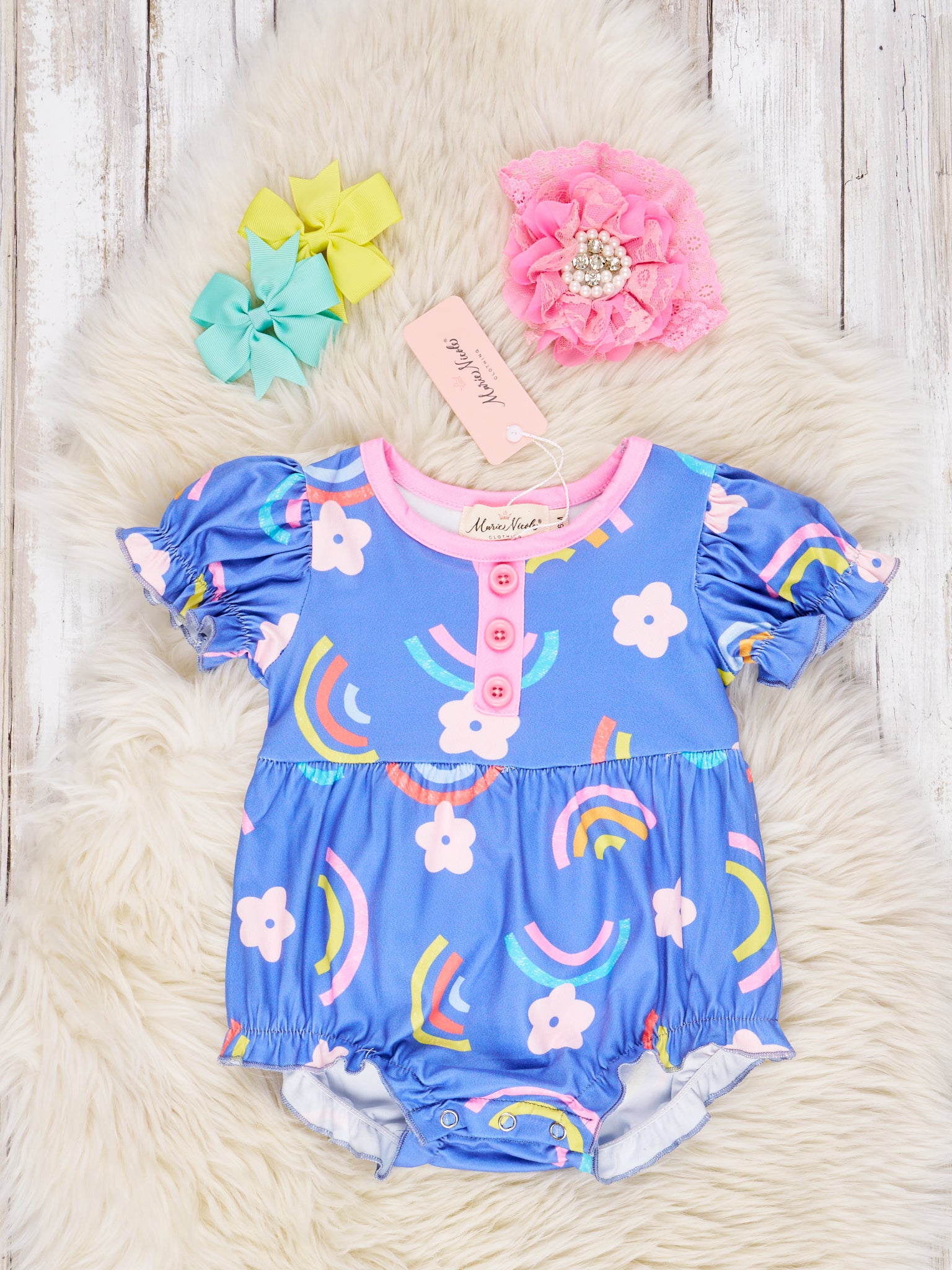 Floral Rainbow Ruffle Romper - Marie Nicole Clothing