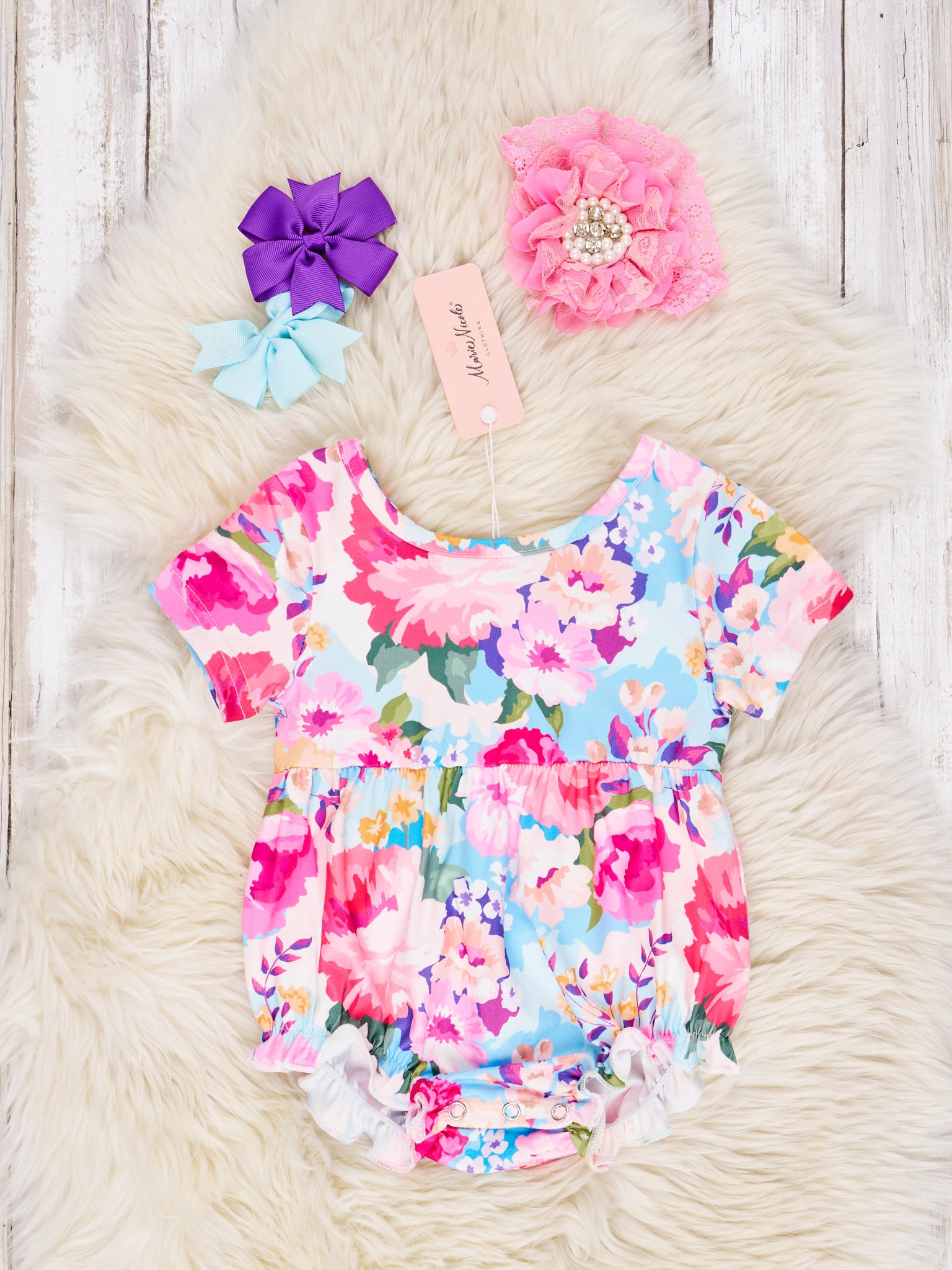Vibrant Watercolor Rose Ruffle Romper - Marie Nicole Clothing