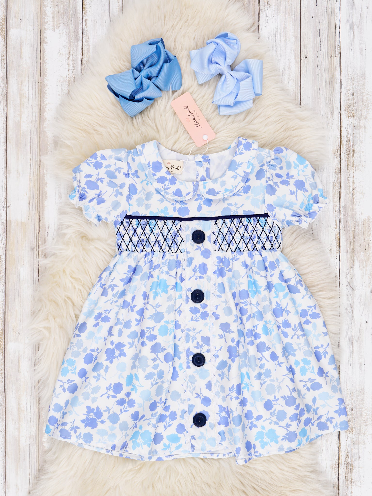 Smocked Cornflower Vintage Dress - Marie Nicole Clothing