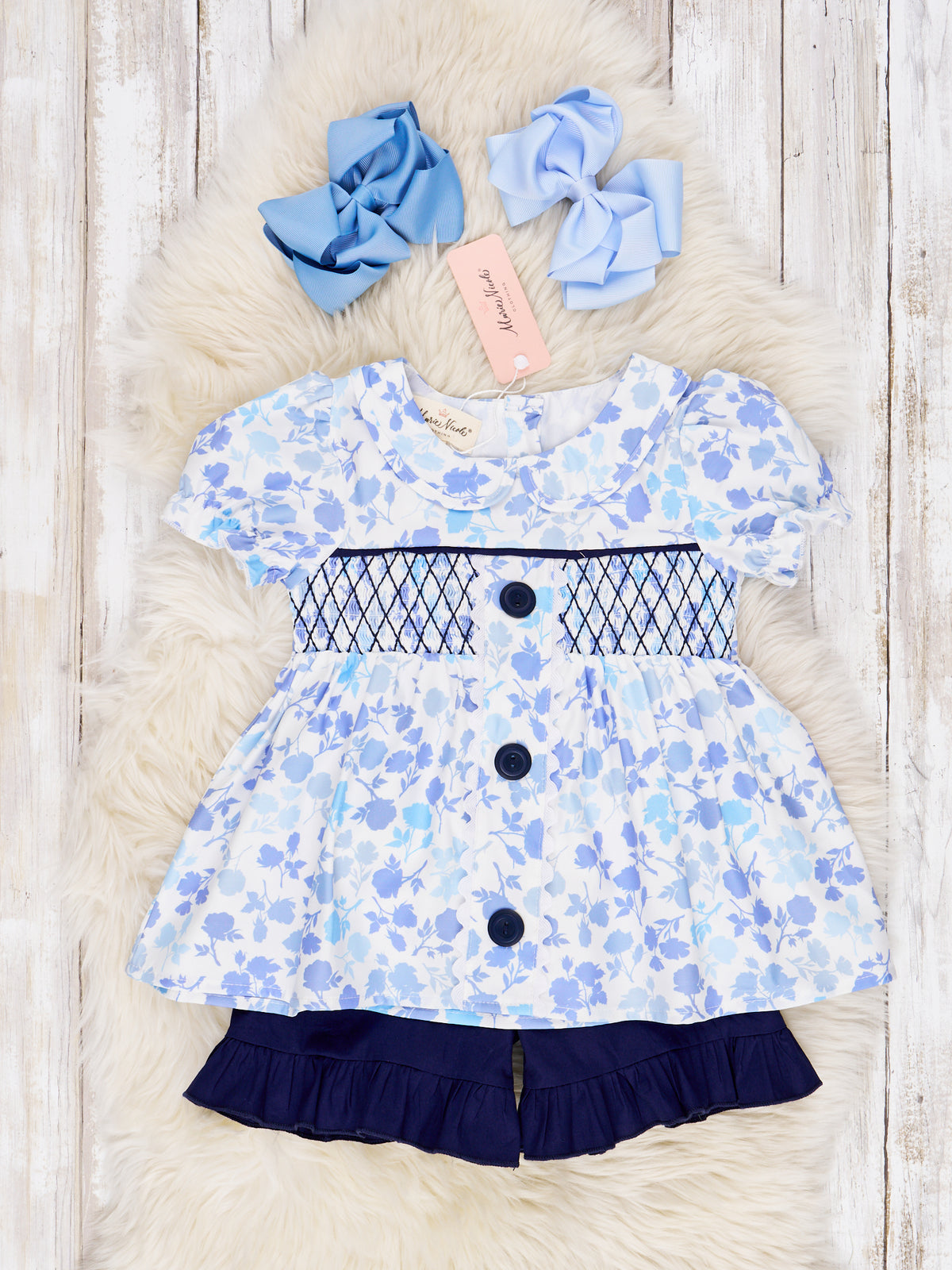 Smocked Cornflower Vintage Outfit - Marie Nicole Clothing