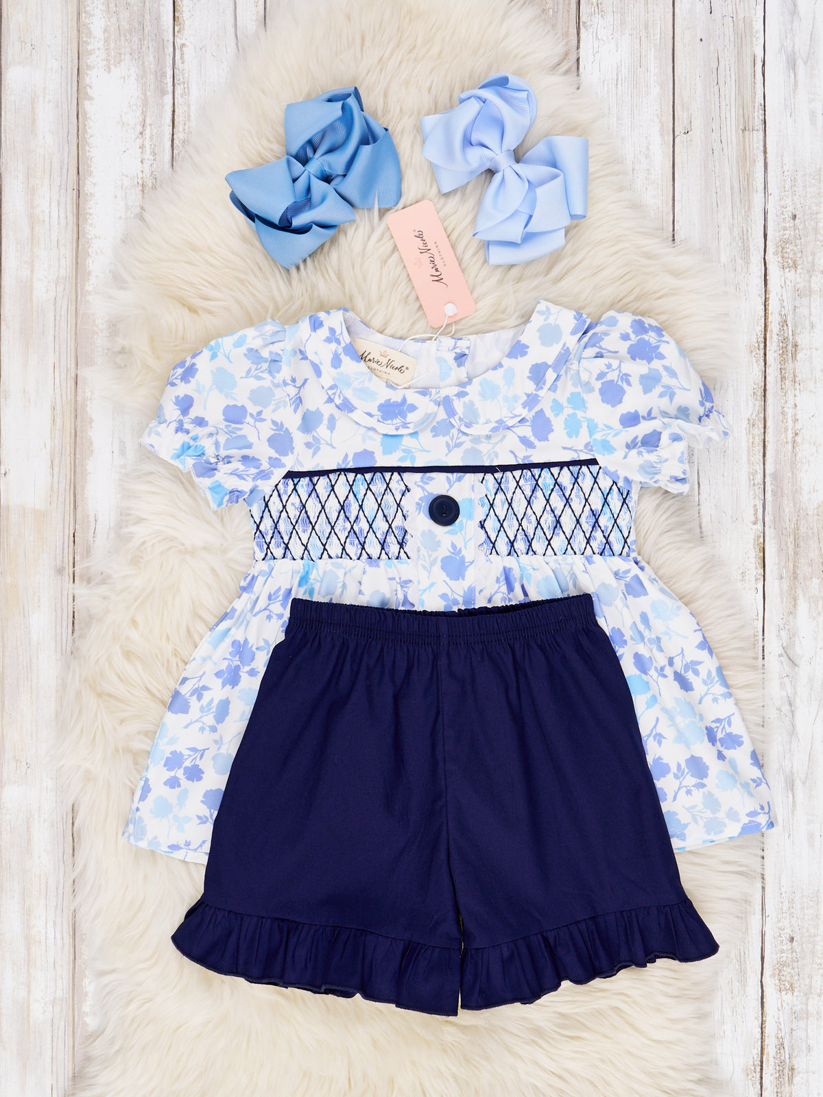Smocked Cornflower Vintage Outfit - Marie Nicole Clothing