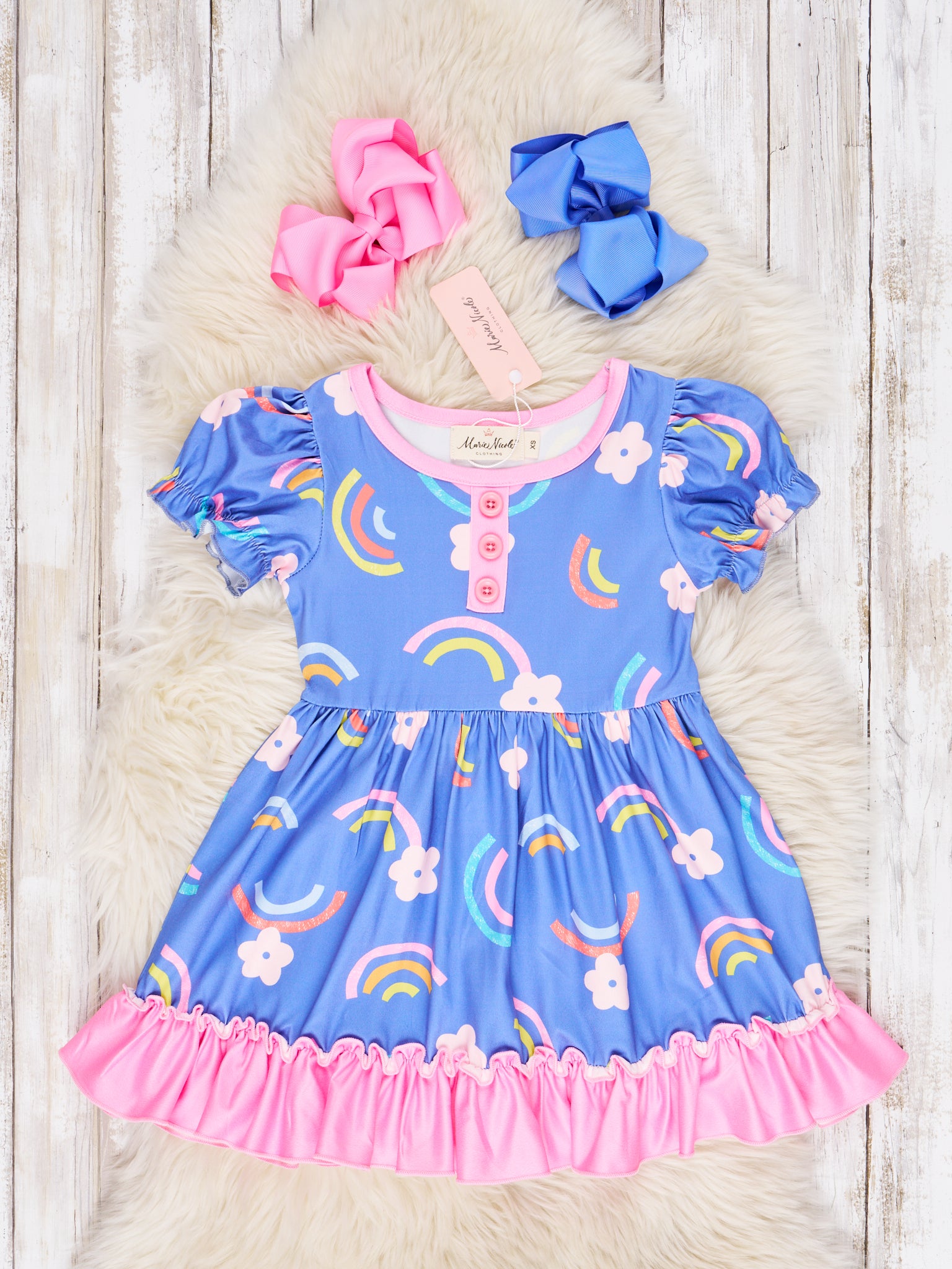Floral Rainbow Ruffle Dress - Marie Nicole Clothing