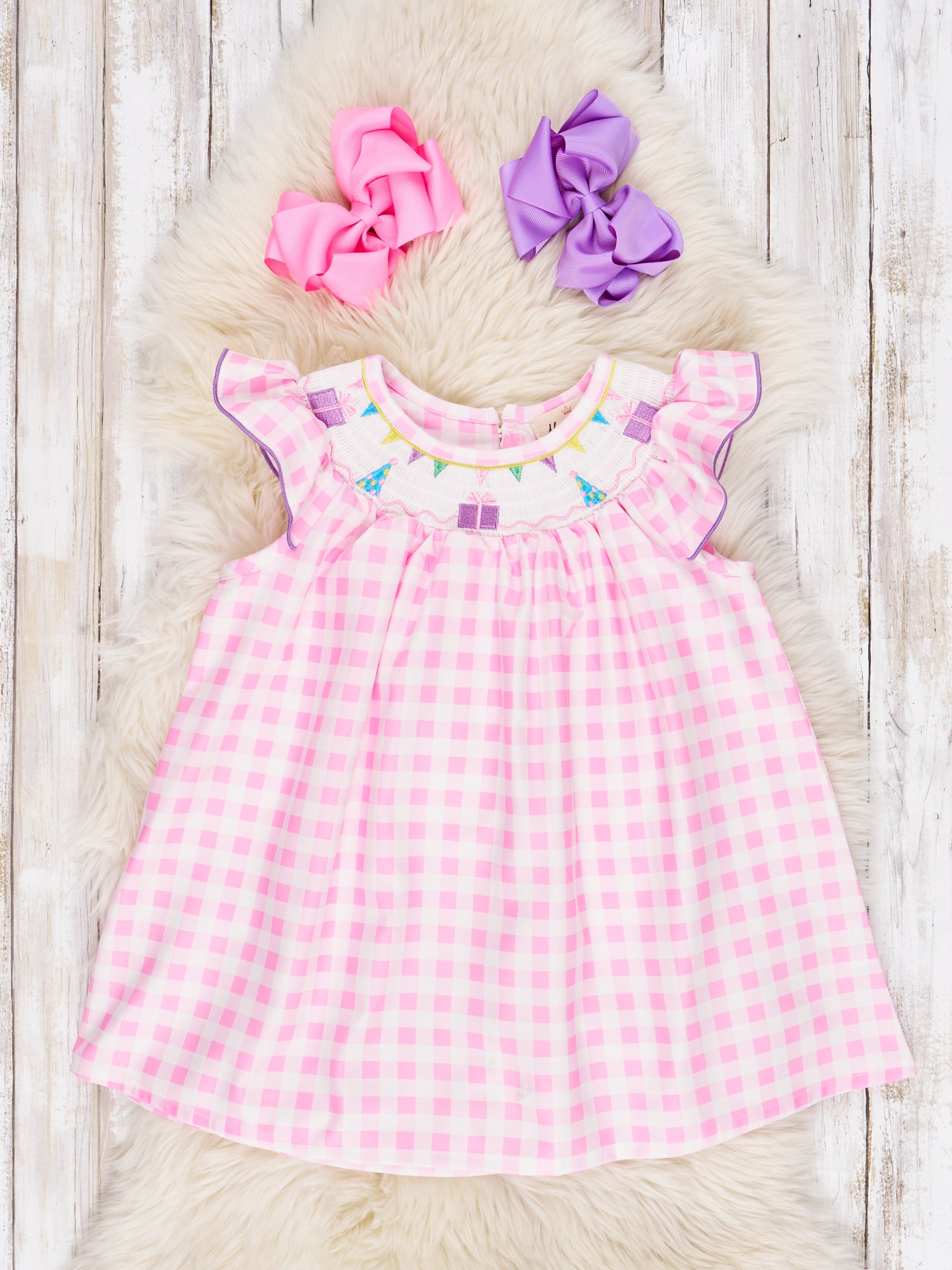 Gingham Smocked Party Dress - Marie Nicole Clothing