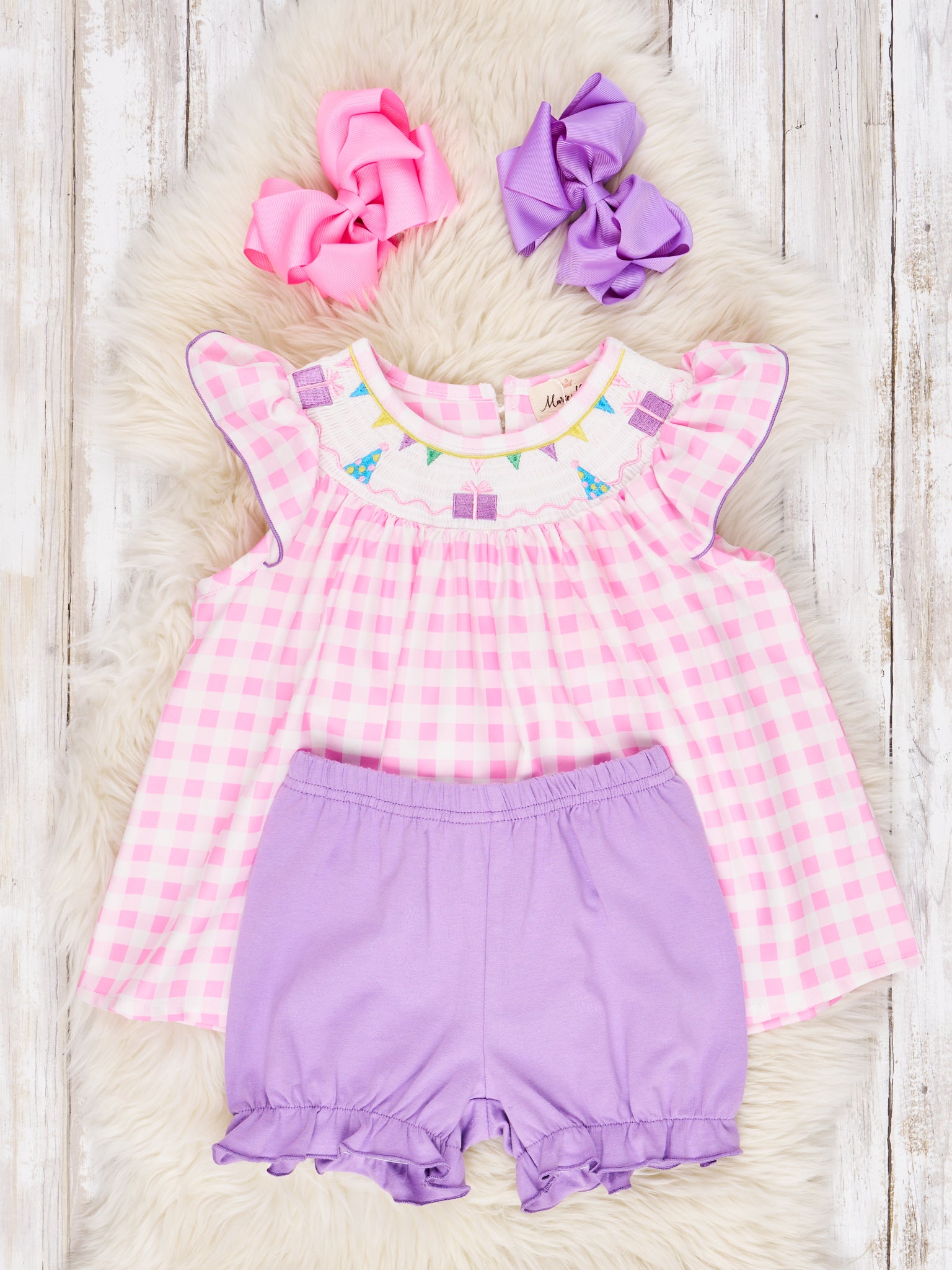 Gingham Smocked Party Outfit - Marie Nicole Clothing