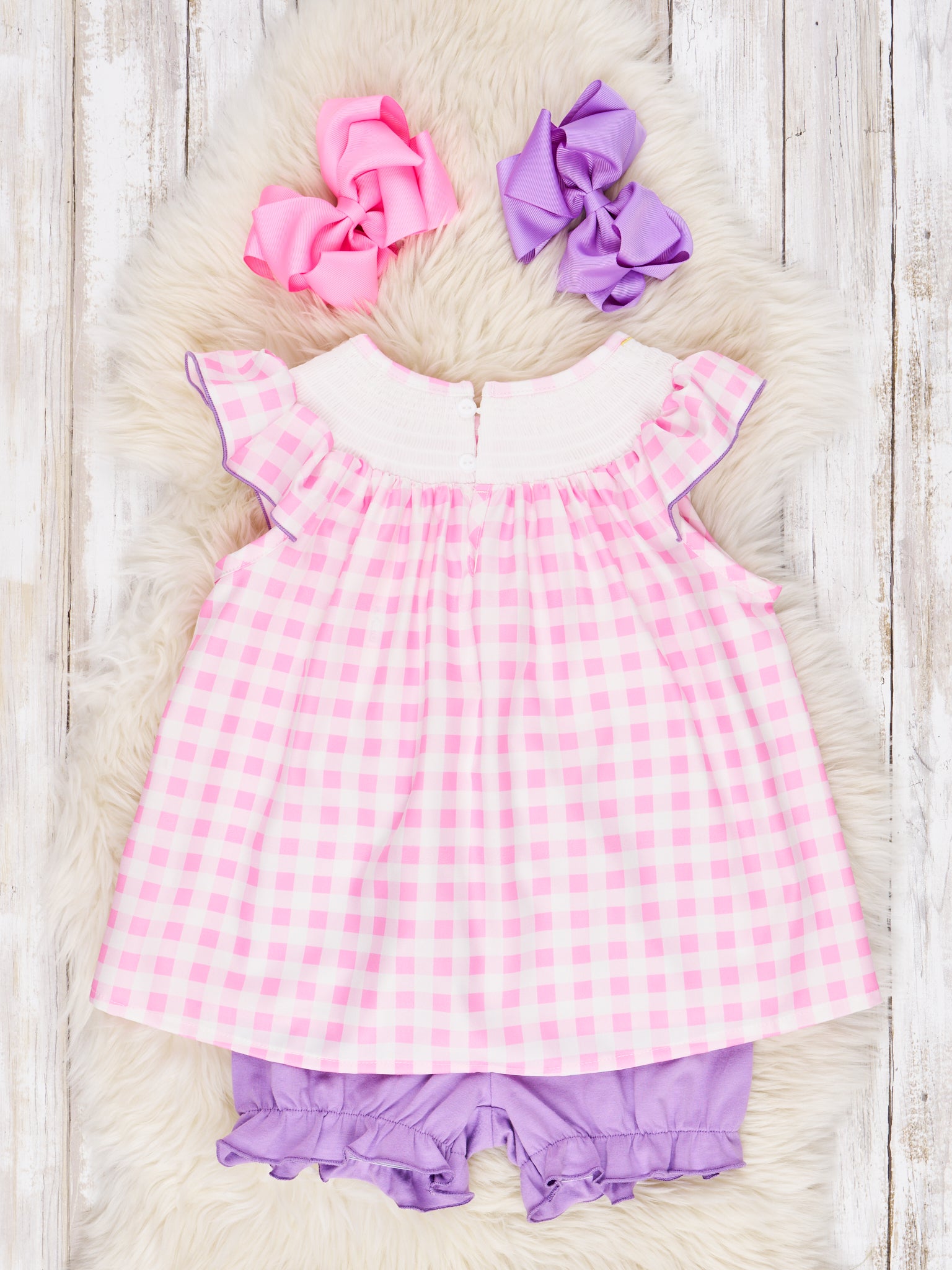 Gingham Smocked Party Outfit - Marie Nicole Clothing