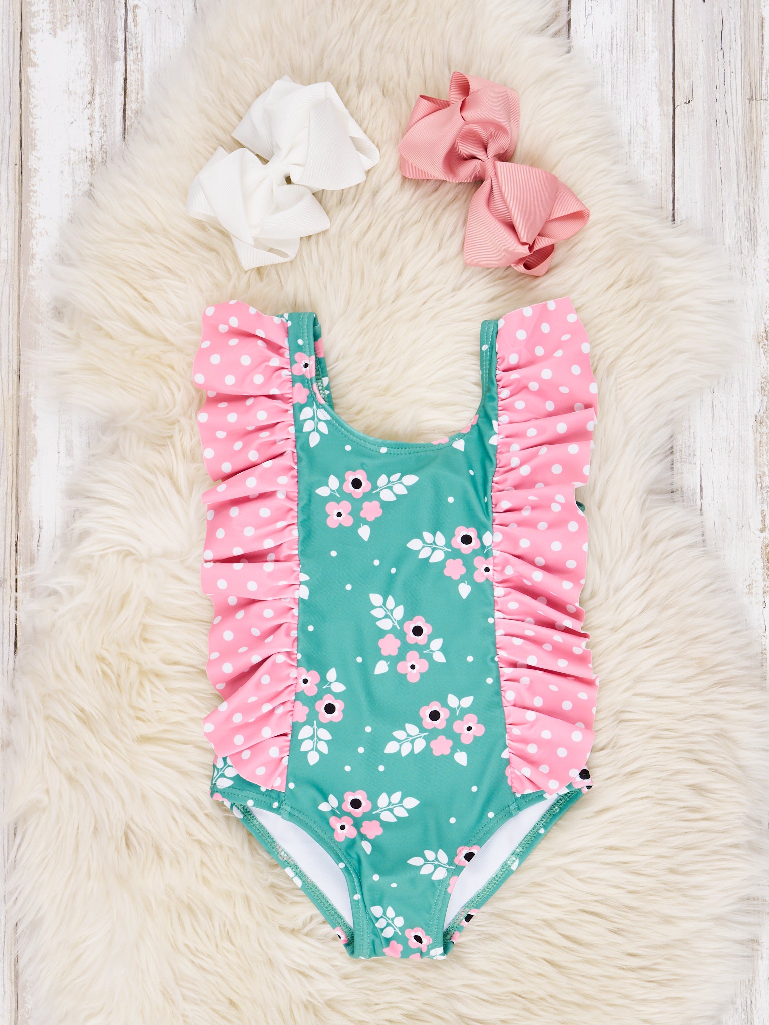 Polka Dot Floral Ruffle One - Piece Swimsuit - Marie Nicole Clothing
