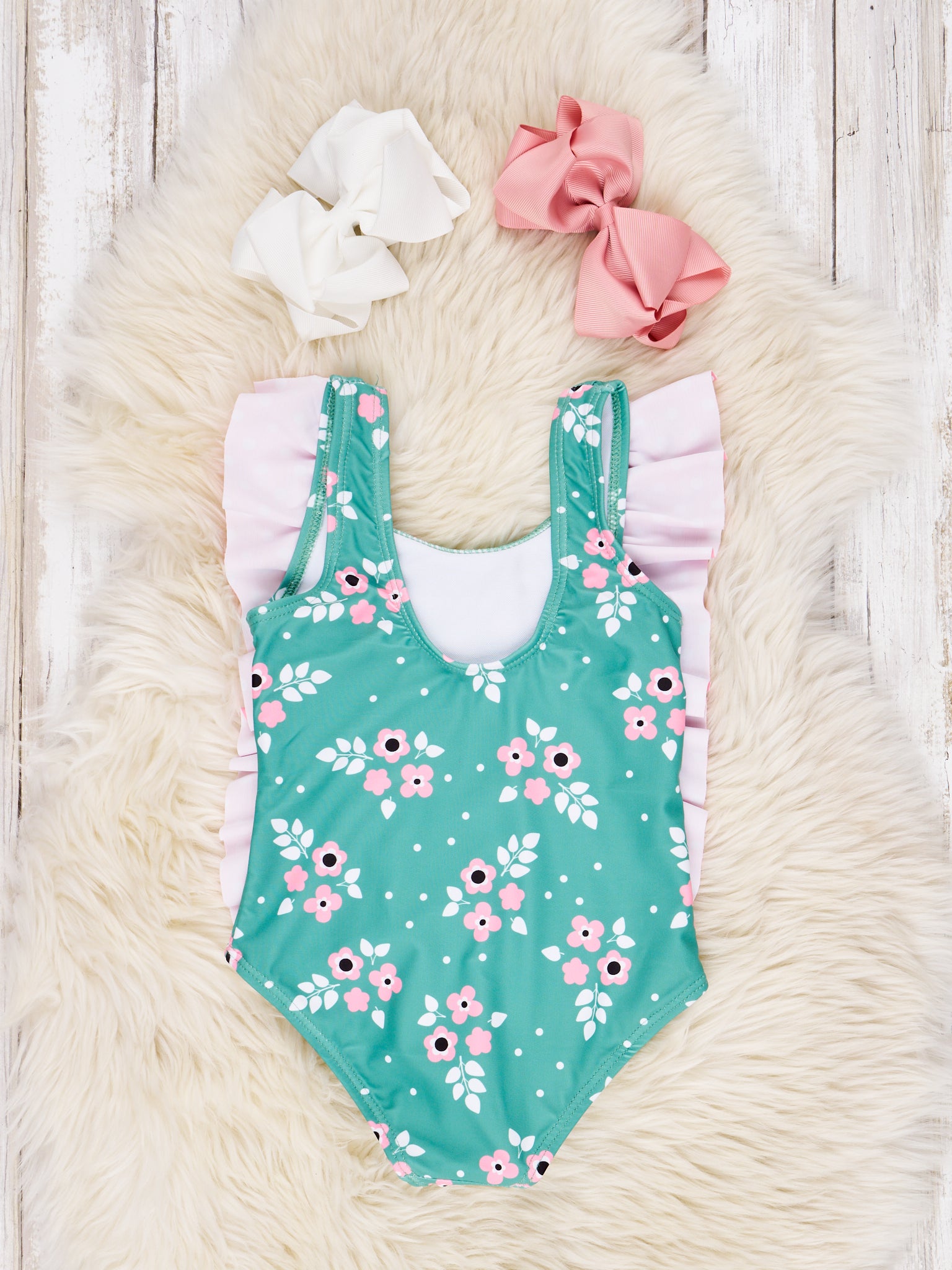 Polka Dot Floral Ruffle One - Piece Swimsuit - Marie Nicole Clothing