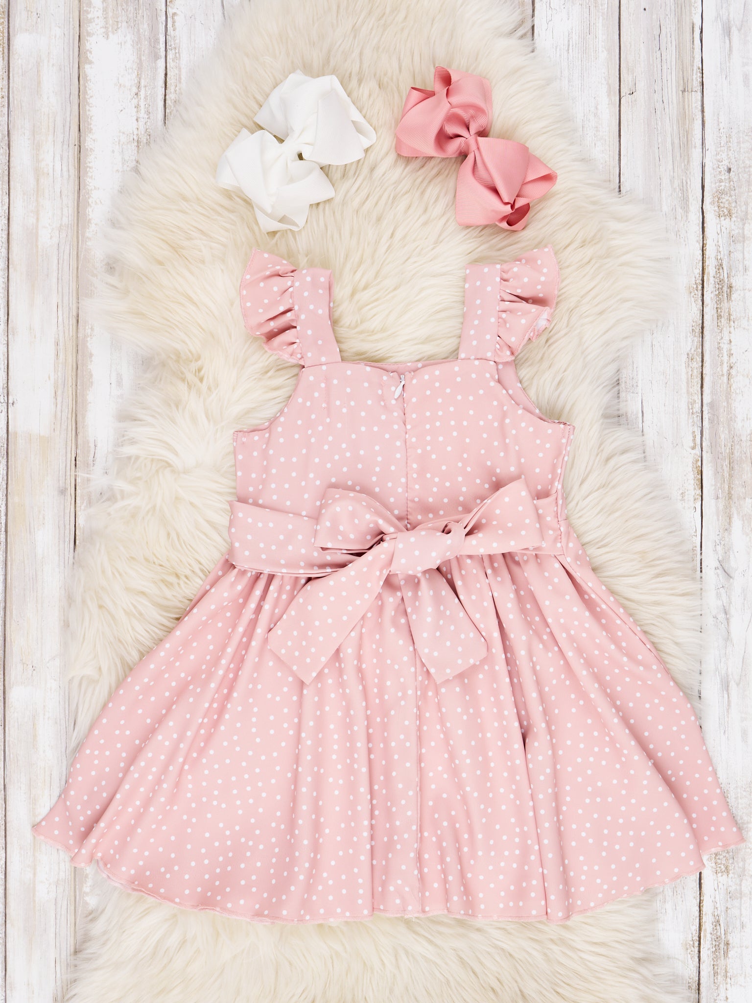 Mauve Polka Dot Tie Ruffle Dress - Marie Nicole Clothing