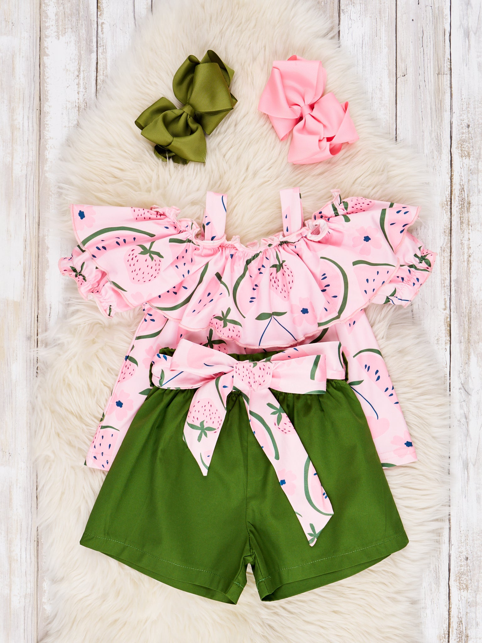 Watermelon & Strawberries Ruffle Outfit - Marie Nicole Clothing