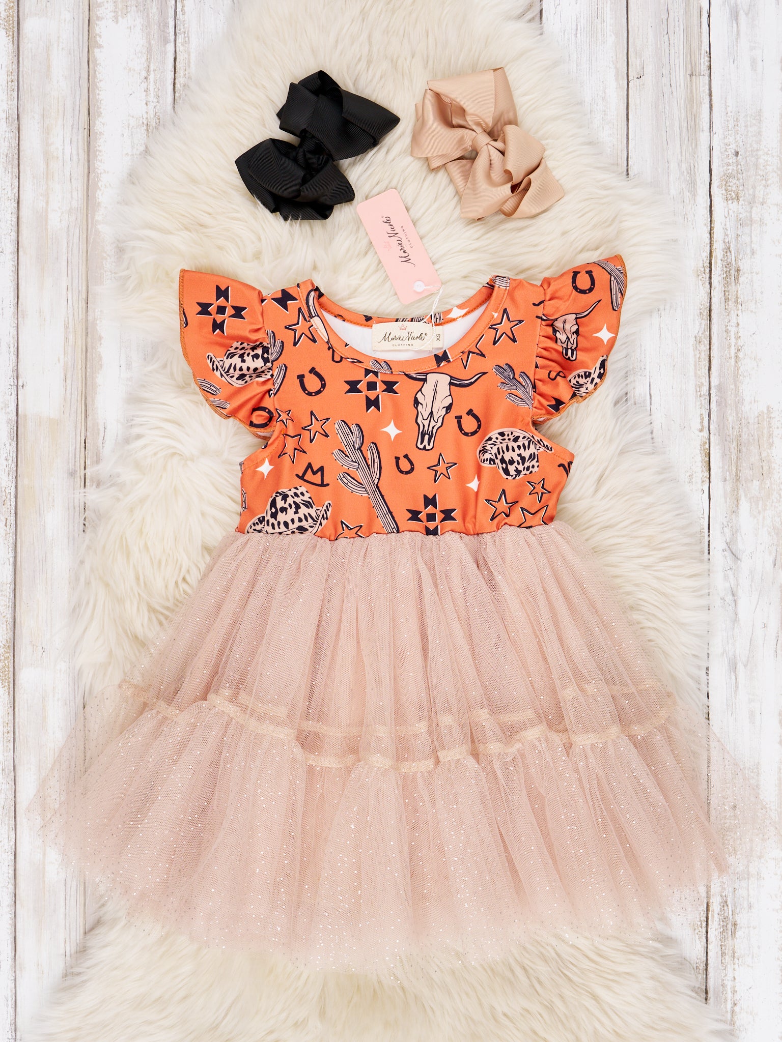 Western Tulle Ruffle Dress - Marie Nicole Clothing