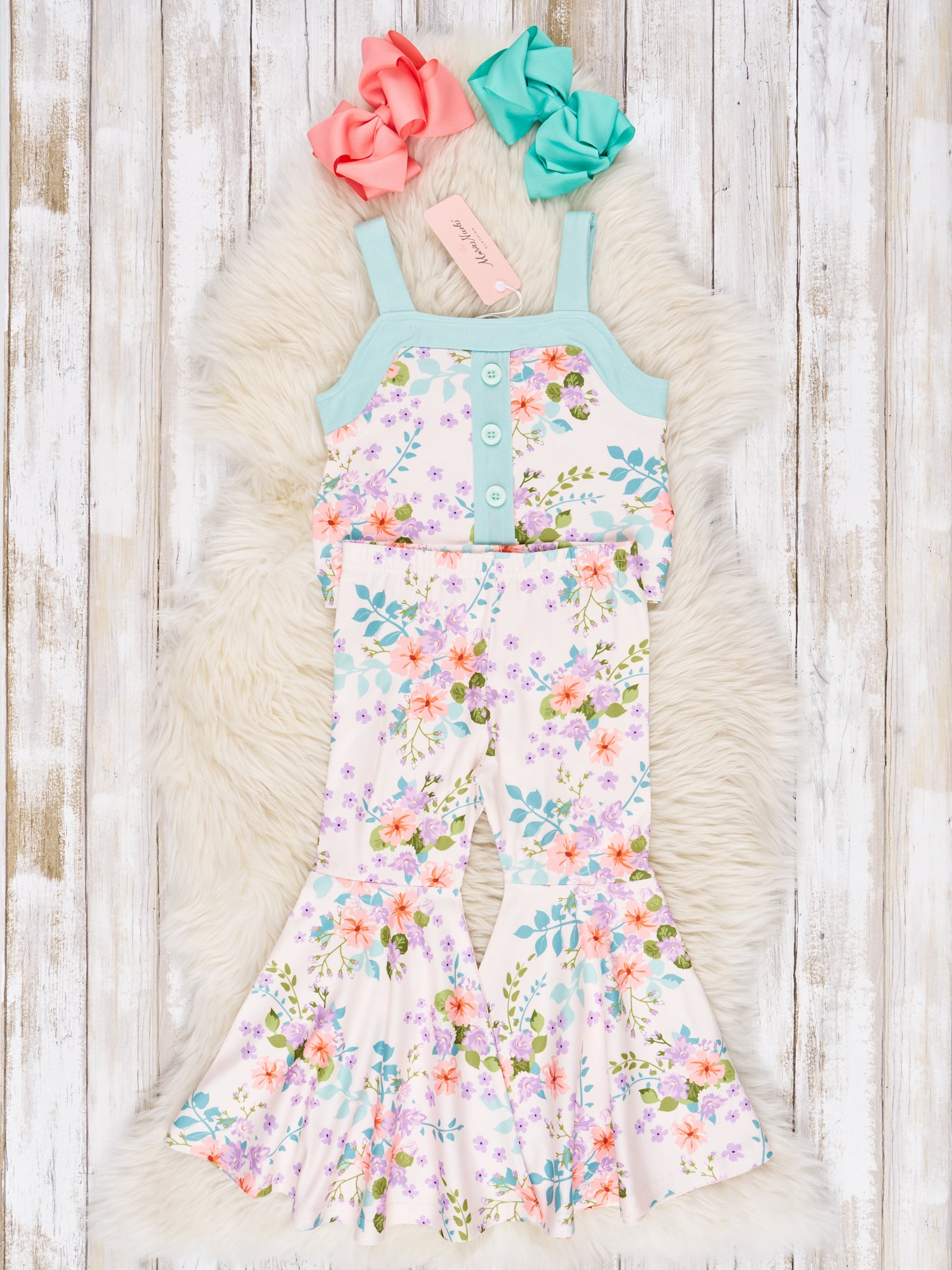 Coral Buttercup Tank & Bell Bottoms Outfit - Marie Nicole Clothing