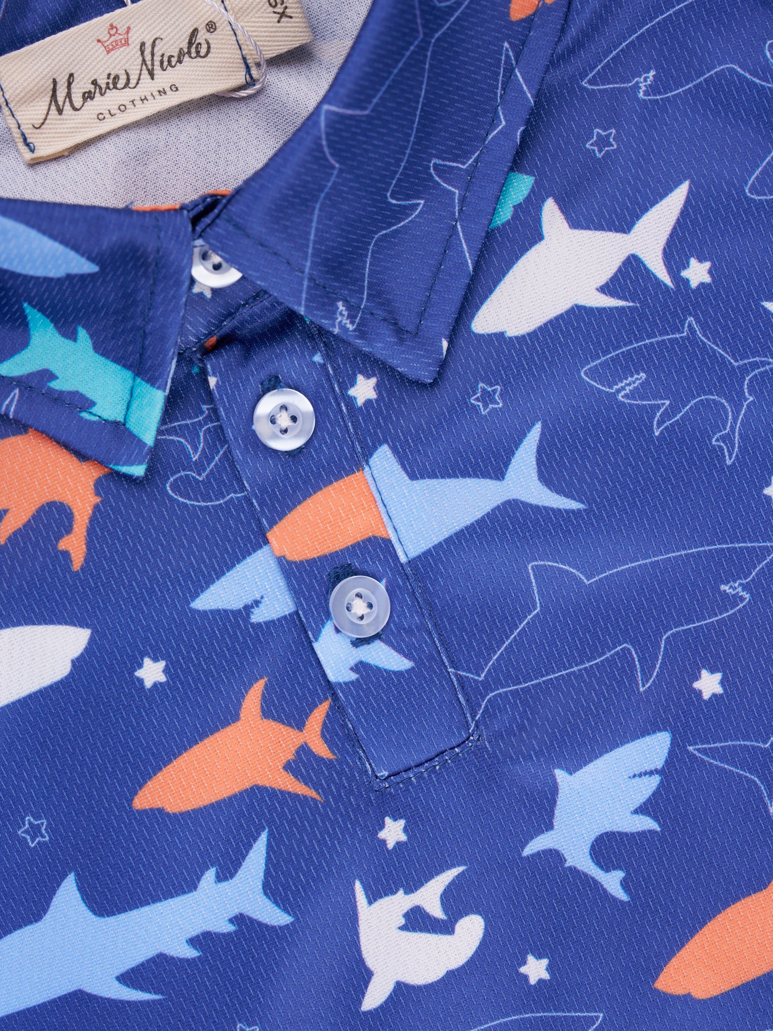 Deep Blue Shark Polo - Marie Nicole Clothing