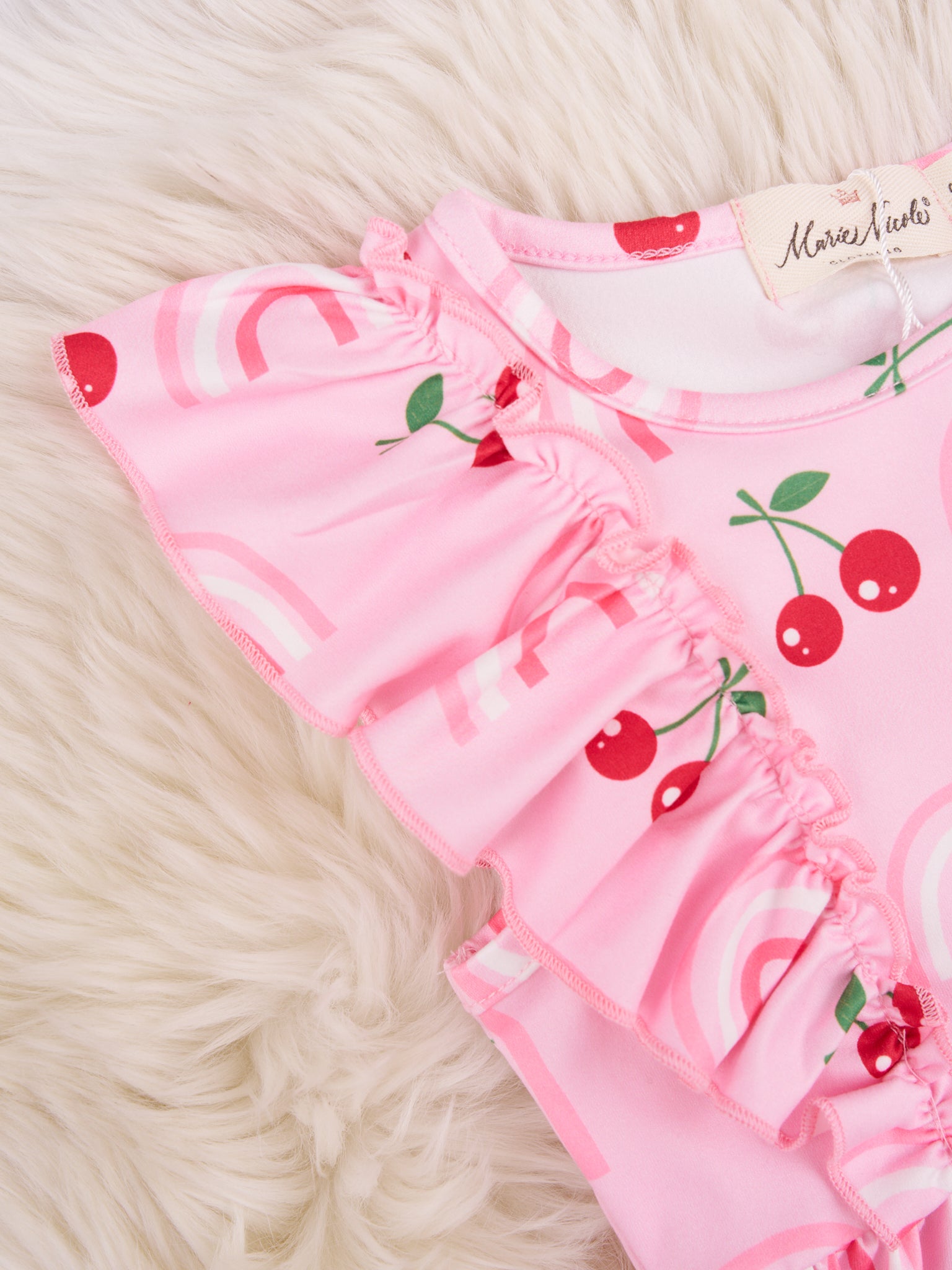 Rainbow Cherry Ruffle Dress - Marie Nicole Clothing