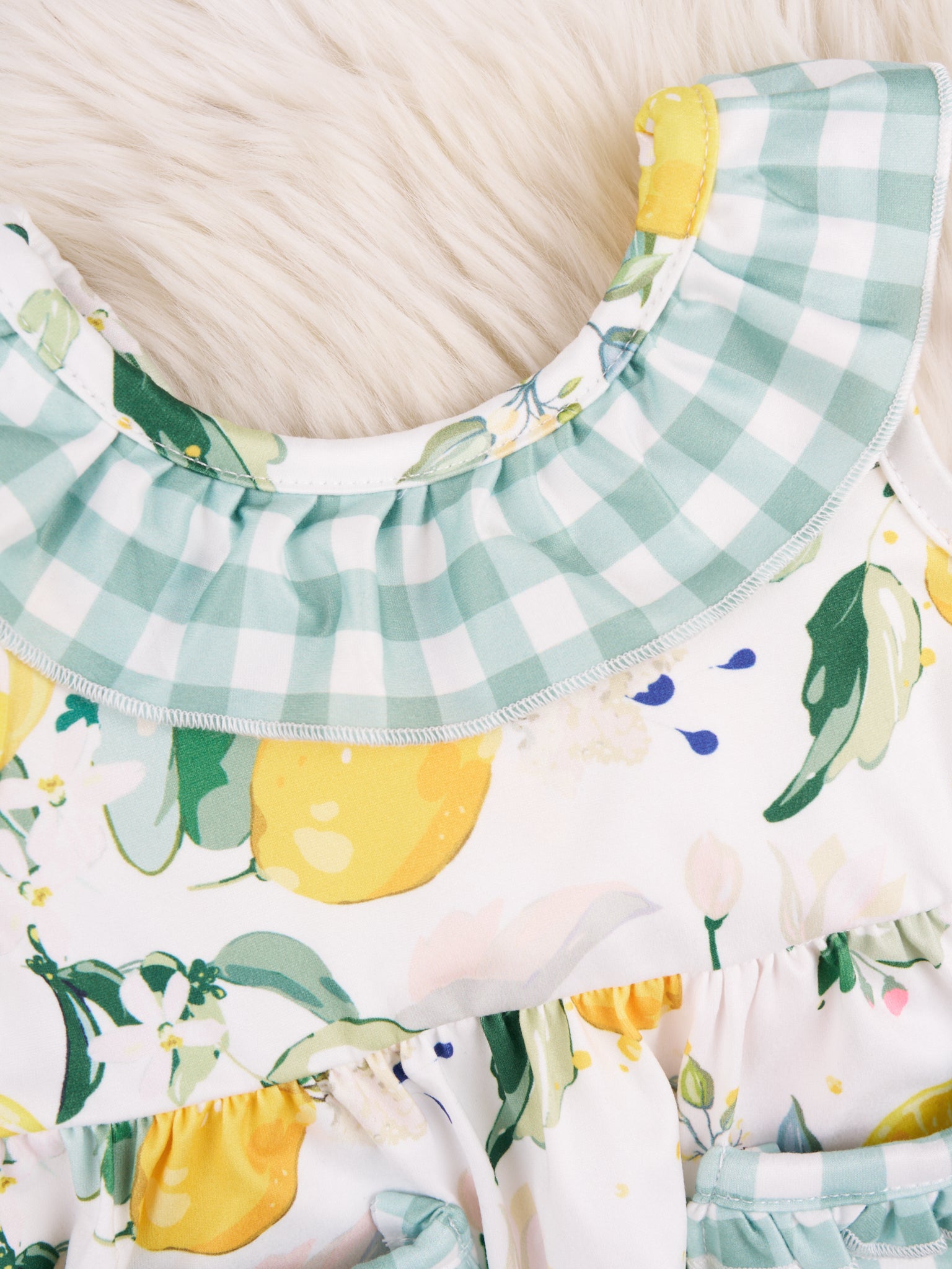 Gingham Lemon Pocket Ruffle Romper - Marie Nicole Clothing